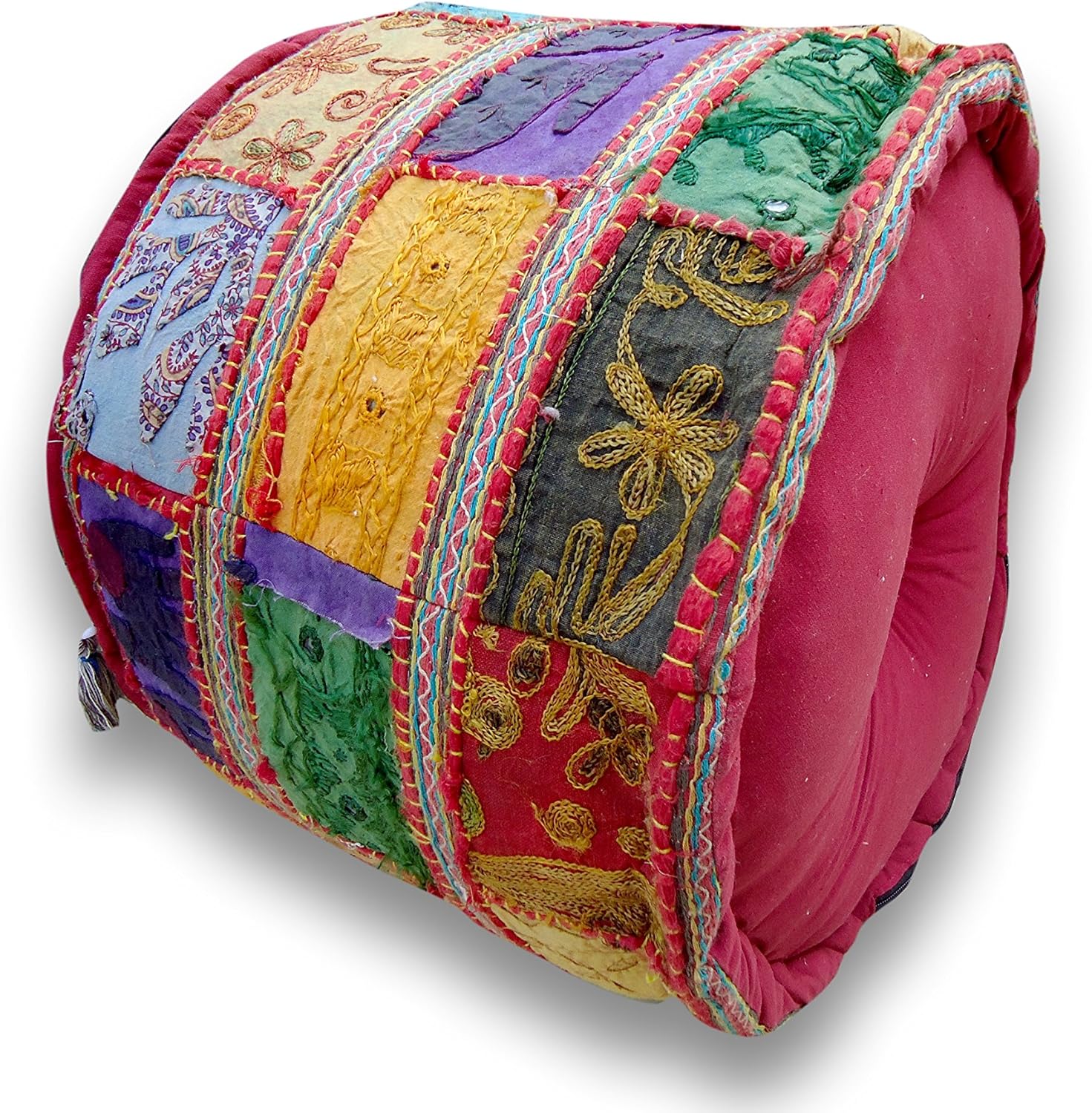 Indian Embroidered Patchwork Ottoman Cover,Traditional Indian Decorative Pouf Ottoman,Indian Comfortable Floor Cotton Cushion Ottoman Pouf,Indian Designs Ethnic Patchwork Pouf 18X13 inch (Multi)