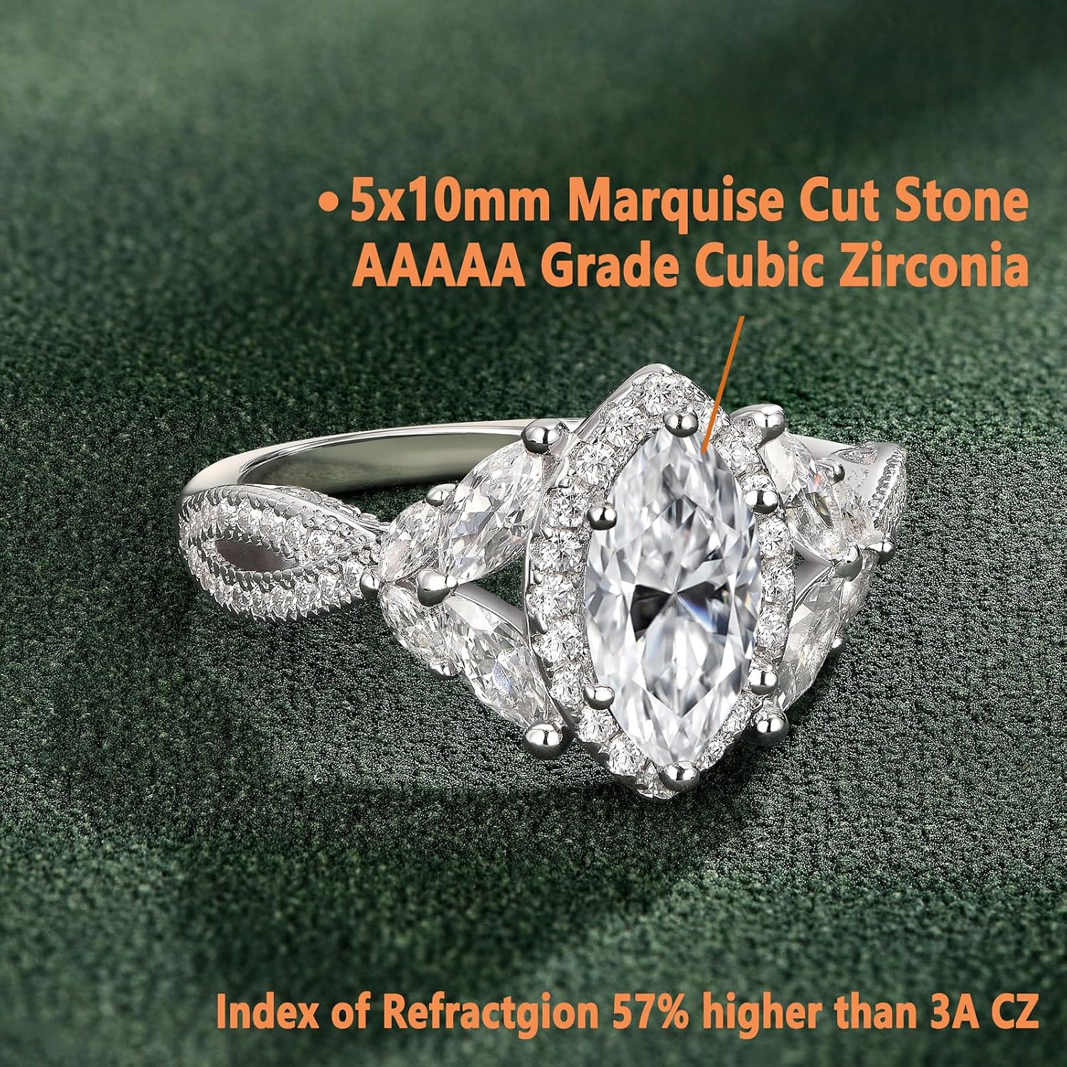 SHELOVES Art Deco Marquise Cluster Halo Wedding Engagement Rings For Women AAAAA CZ White Gold Plated Silver Sz 5-10