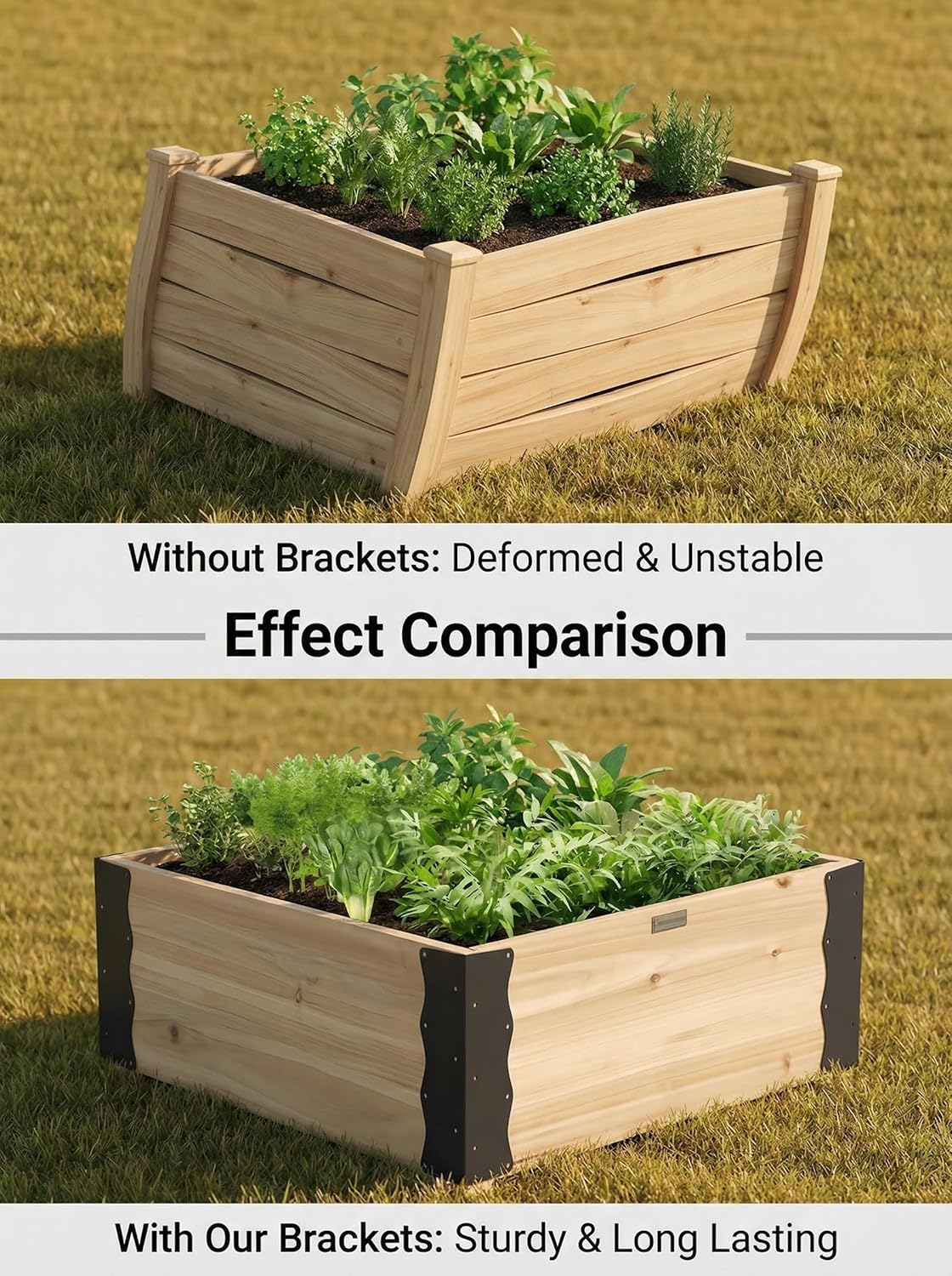 8 Pack Raised Garden Bed Corner Brackets Kit for 20"-24" Raised Bed, 11"x3”x3“ Heavy Duty L Shaped Garden Bed Connectors with Screws, Decorative Corner Braces for Planter Box, Furniture & Wood Fences