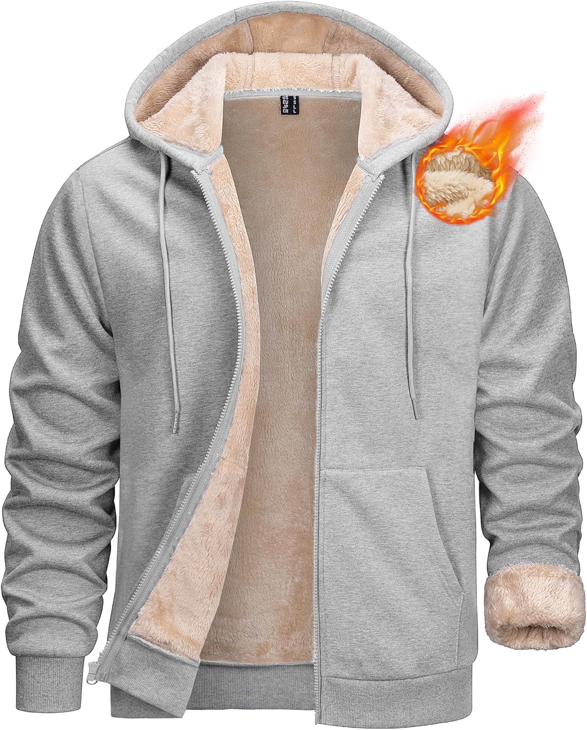 MAGCOMSEN Men's Zip Up Hoodie Sherpa Lined Hooded Sweatshirt Winter Heavyweight Hoodies Warm Thick Fleece Jacket