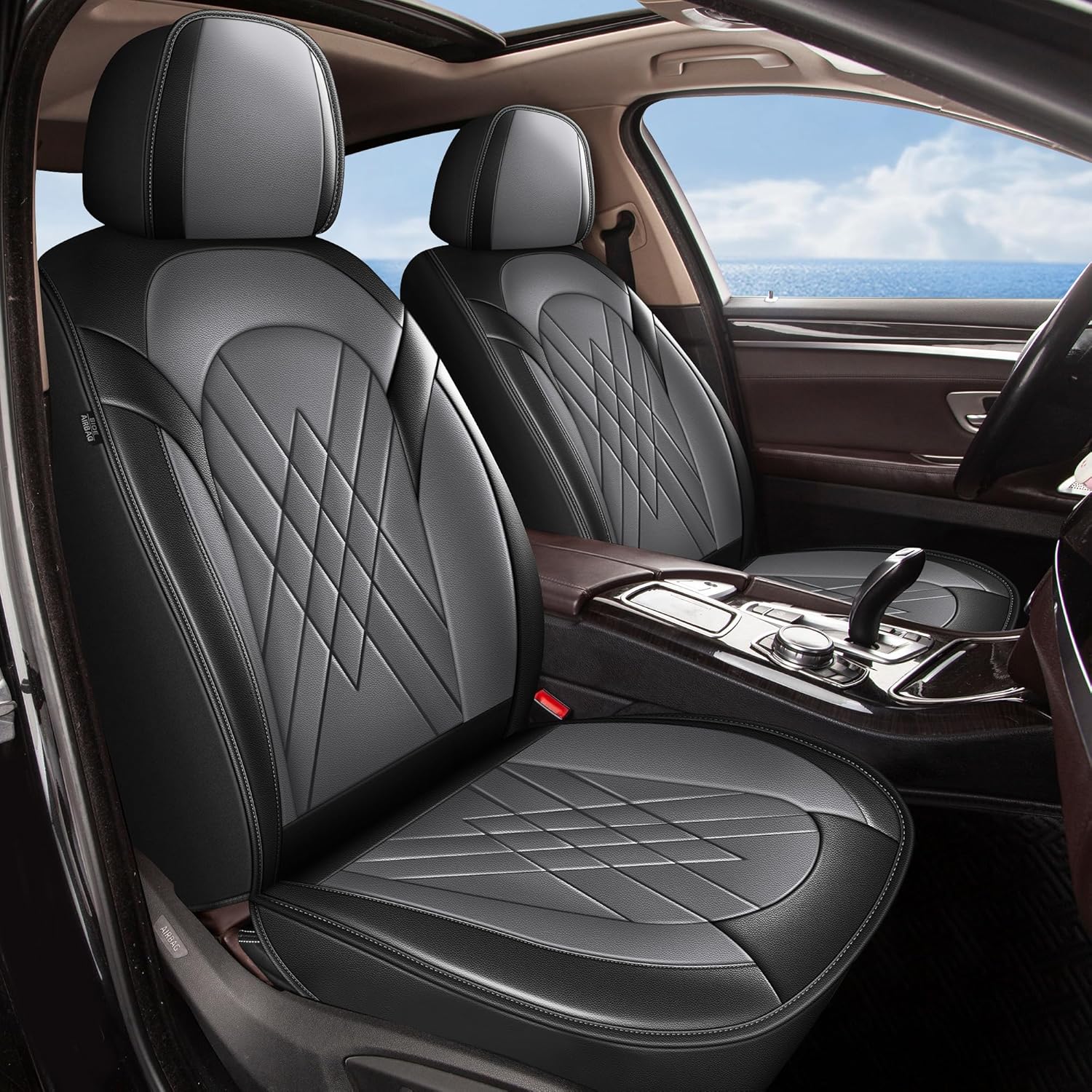YORKNEIC Car Seat Covers Fit for Honda Accord 2003-2017: 5-Seat Set Faux Leather Seat Covers Waterproof Car Seat Protector (5-Seat Set, Black & Grey)