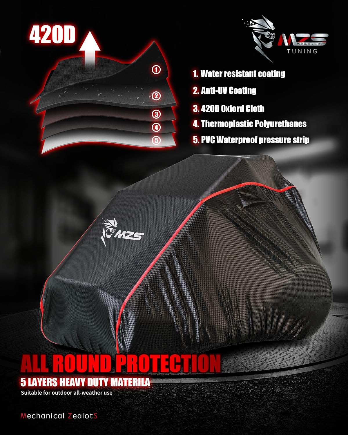 MZS Zero Turn Mower Cover, Heavy Duty Zero Turn Lawn Mower Cover with Storage Bag, Waterproof Lawnmower Covers for Outdoor UV Protection Universal Fits Decks Up to 60" Zero-Turn Mowers Tractor