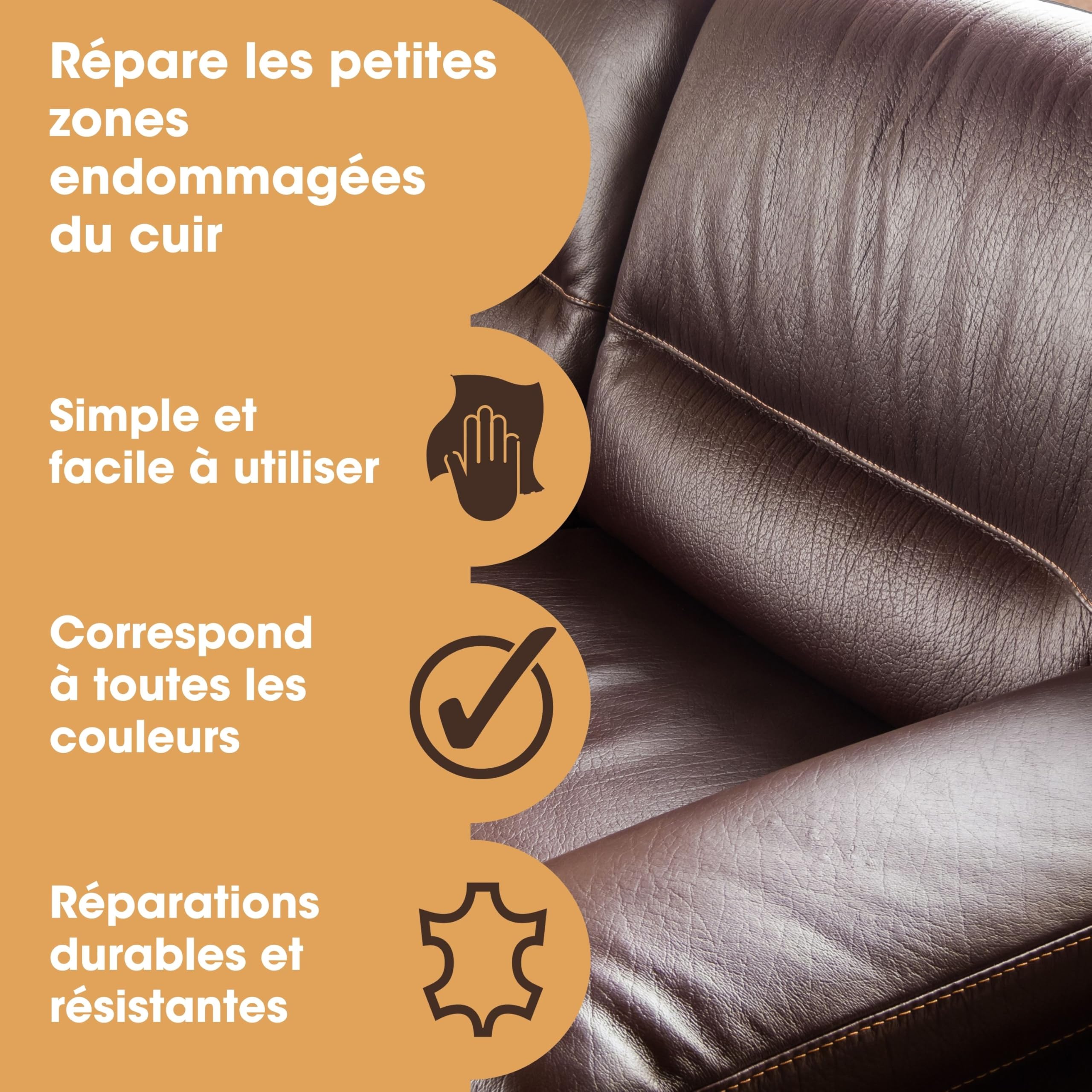 Furniture Clinic Kit de Réparation Complet pour Cuir Noir Inclut Surface Abîmée Vinyle et Simili sur Sofa, Fauteuil, Siège Auto pour Les Petits : Trous, Accrocs, Déchirures, Brûlures et Rayures