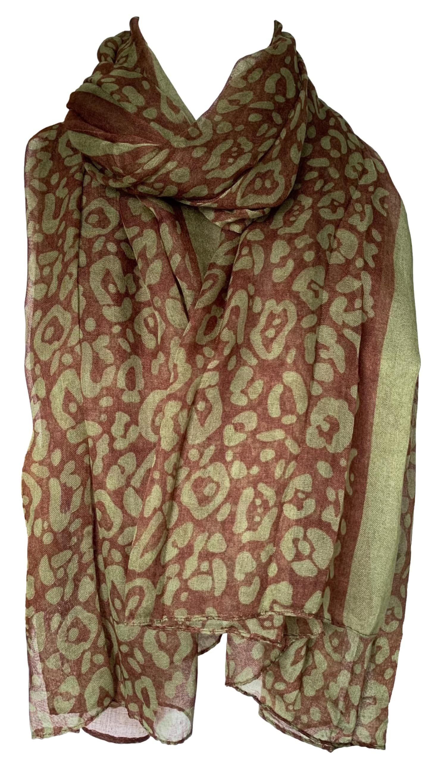Leopard Print Scarf Ladies Green Brown Animal Print Shawl Lightweight Wrap New