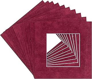 CountryArtHouse Dark Red Suede Acid Free 10x10 Square Picture Frame Mat with White Core Bevel Cut for 6x6 Pictures - Fits 10x10 Frame - Pack of 1 Matboard