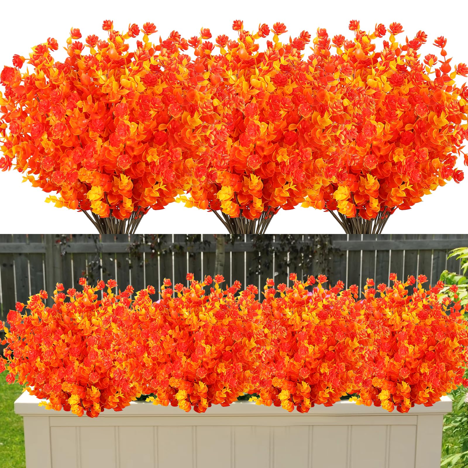 SOMYTING 8 Bundles Artificial Flowers Autumn Decoration Artificial Flower Autumn Artificial Flowers UV-Resistant Shrubs Plants Eucalyptus Decoration for Indoor Outdoor Balcony Halloween Thanksgiving