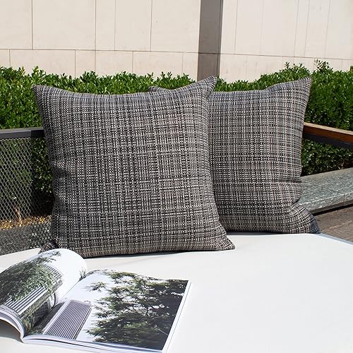 Kevin Textile - Juego de 2 fundas de almohadas decorativas para exteriores, impermeables, modernas, lumbares, para patio, sofá y banca, de 16 x 16