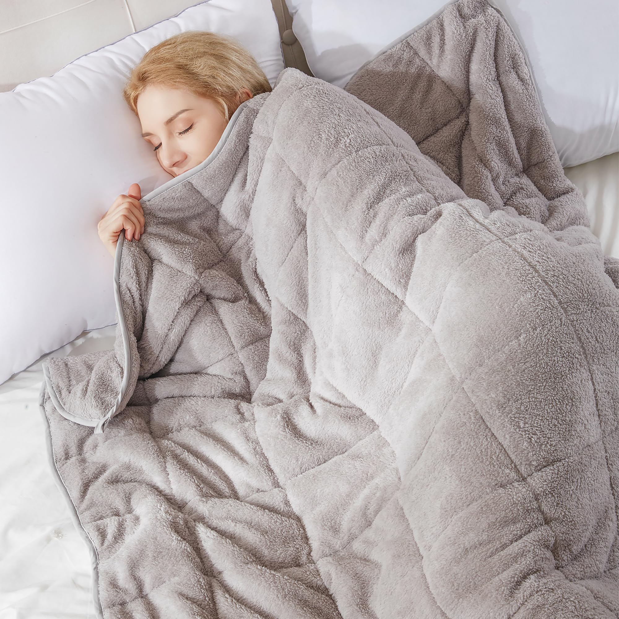 Teddy Fleece Weighted Blanket for Adults Fluffy Quilted Pockets Throw Soft Sherpa Throw He...