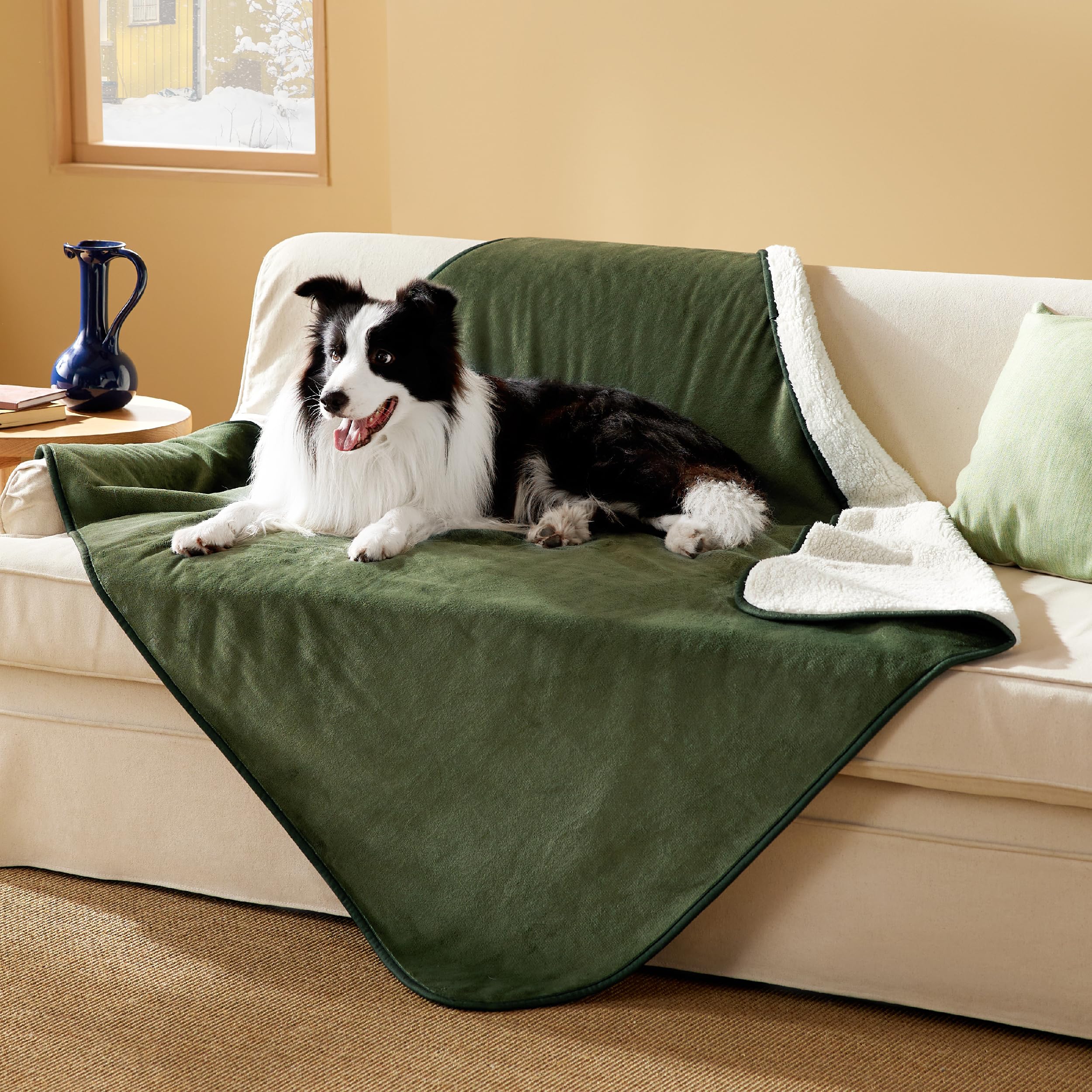 Lesure - Manta de forro polar impermeable lavable, 152 x 127 cm, manta grande para niños y perros grandes, manta personalizada para perros, protege la cama y el sofá con felpa suave, color verde oliva
