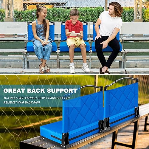 Miniatura 5 de Asientos de estadio con cojín de apoyo trasero, asientos plegables para gradas que soportan hasta 400 libras, asiento ancho con correa para el