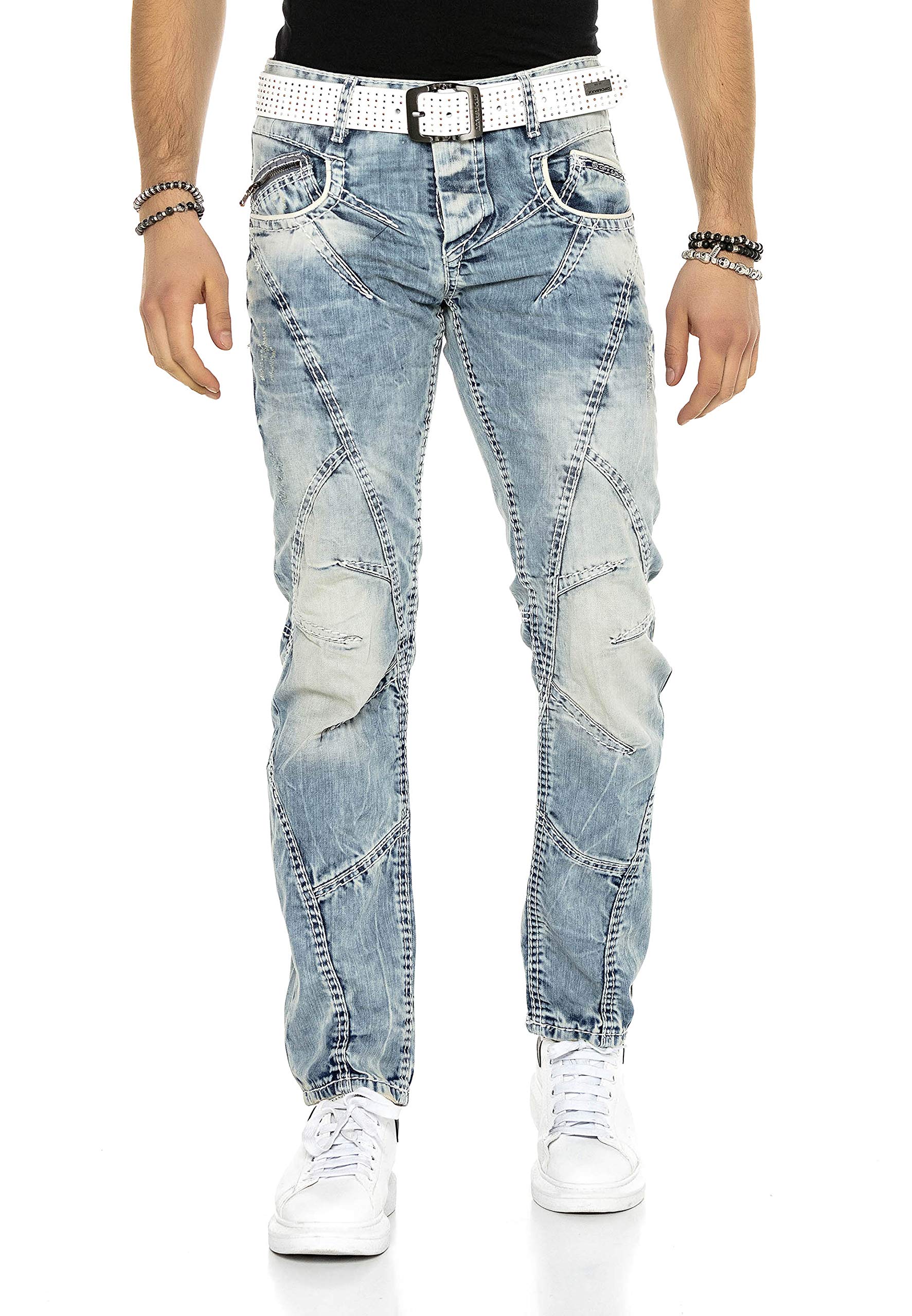 Cipo & Baxx Herren Jeans mit Kontrastnähten – Denim Hose, Moderner Look, Bequeme Freizeit- und Alltagsjeans