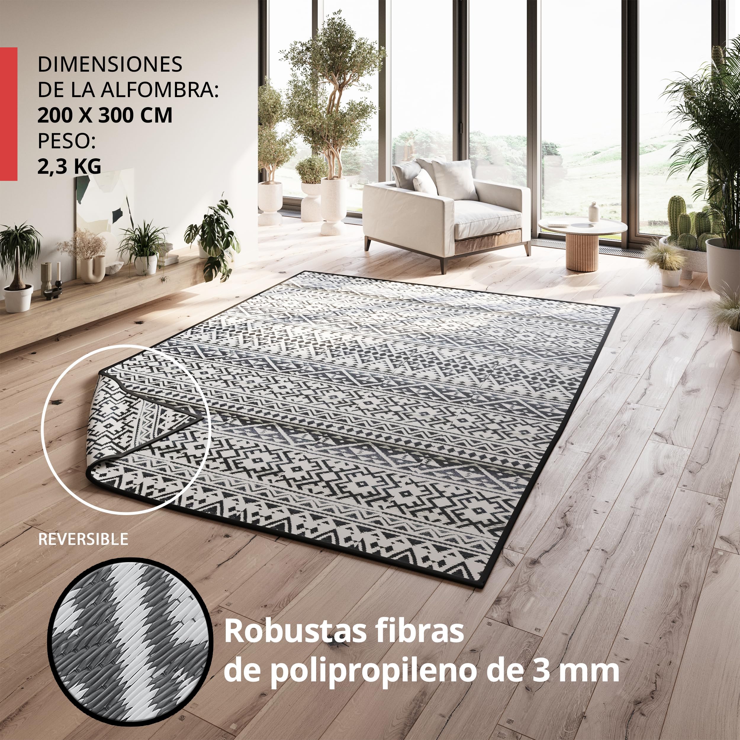 EVOCAMP Alfombra de Exterior, Resistente a la Intemperie y Ligero, Manta de pícnic, Alfombra Playa, Suelo Camping Exterior, Fibra de Polipropileno, para terrazas (Gris, 200 x 300 cm)