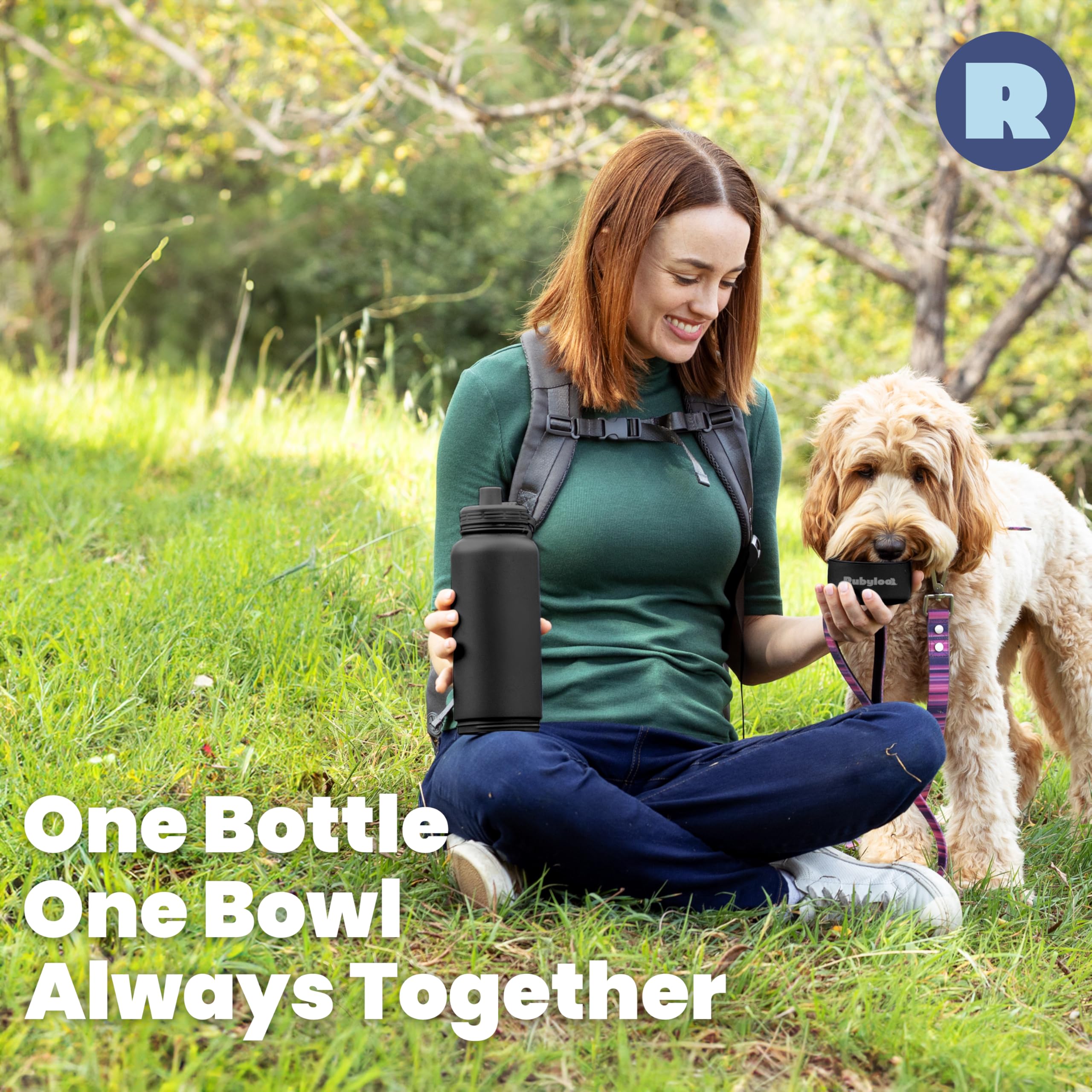 Dog Water Bottle for Dog Lovers - 32 oz Stainless Steel Double Wall Insulated Water Bottle with 8 oz Detachable Bowl on Bottom for Doggy Mom & Dad for Hiking, Walks, Travel - Black - image 5