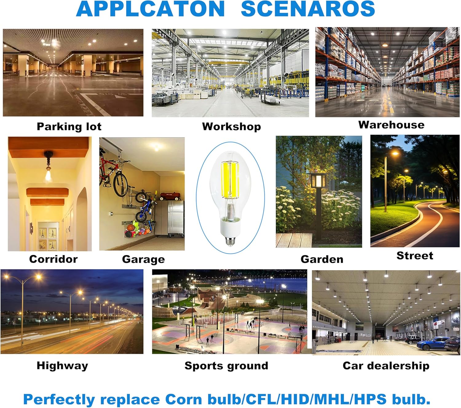 SD LUX LED Filament Light Bulb 33W ED23 1/2 6200lm Equi.500W 5000K E26 110-277V Replacement MHL/CFL/Corn Bulb for Garage Warehouse Factory Workshop Street Backyard Clear 2Pack (33W-5000K-Clear)