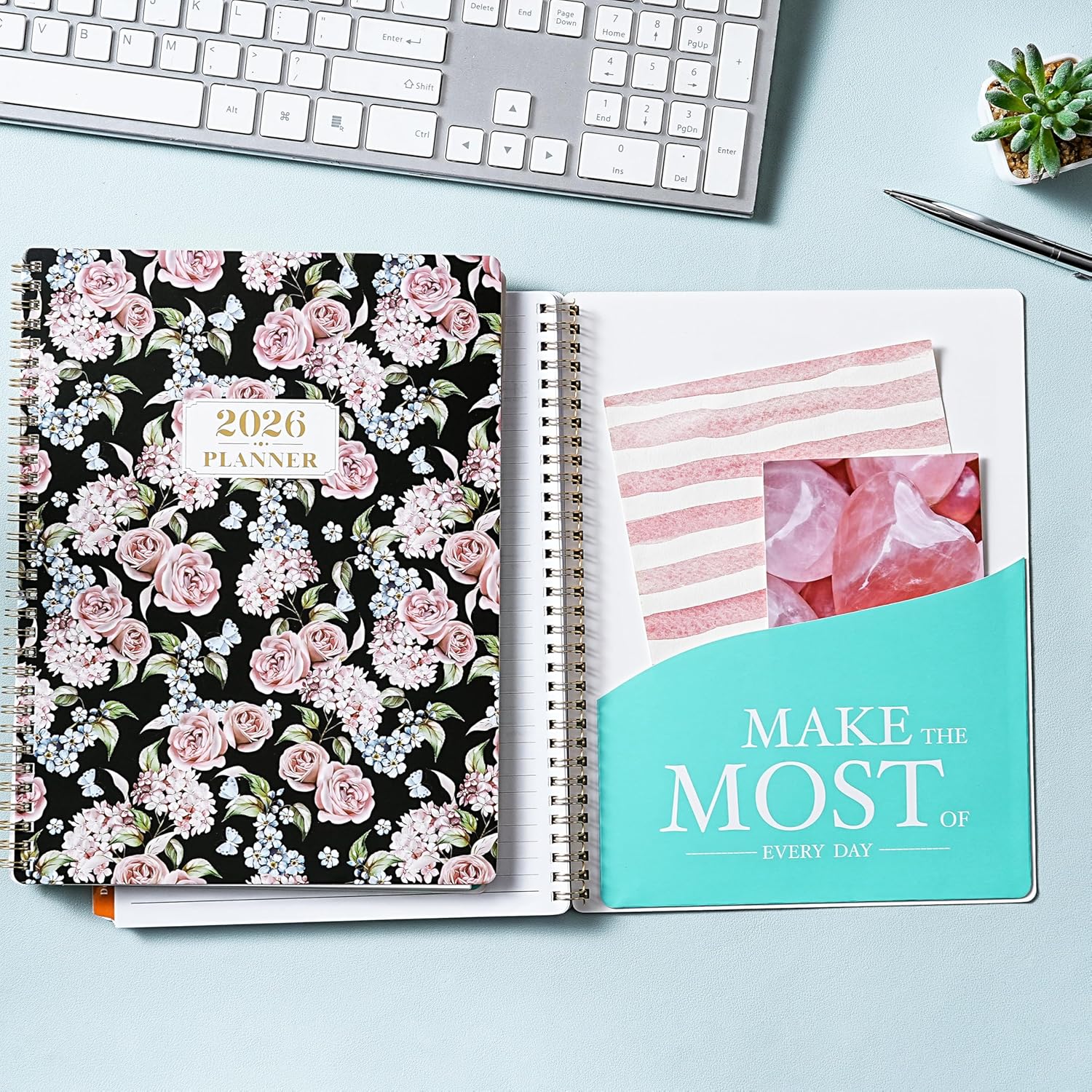 2026 Planner - Planner 2026, JAN 2026 - DEC 2026, 2026 Planner Weekly and Monthly with Colorful Tabs, 9" x 11", 2026 Planners/Calendar with Flexible Cover + Back Pocket + Twin-Wire Binding, Rose - Image 8
