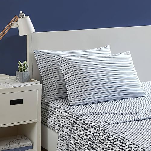 Nautica Juego de sábanas King juego de ropa de cama de percal de algodón vigorizante y fresco ligero y transpirable Coleridge Stripe azul King
