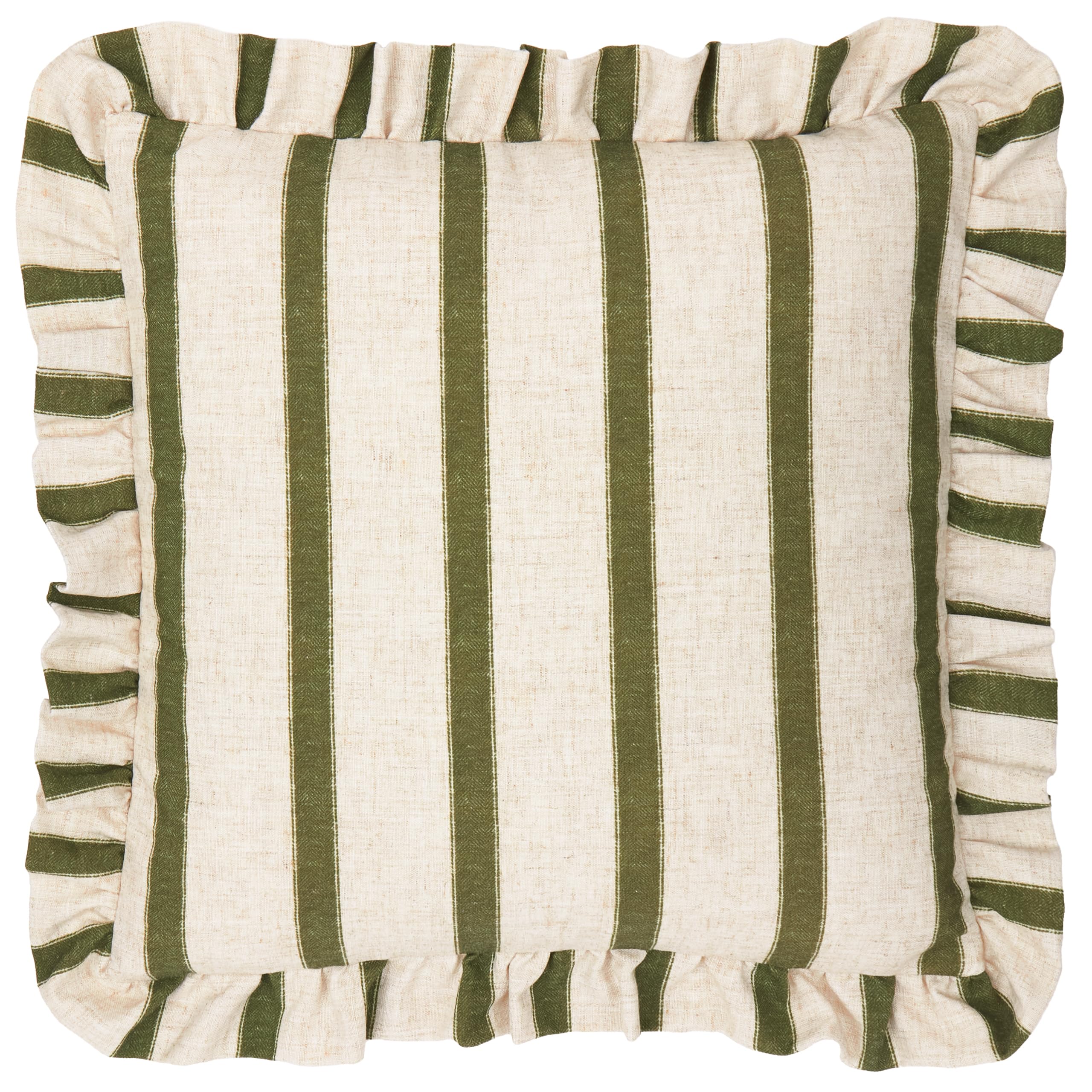 furn. Wylder Connie Square Polyester Filled Cushion – Striped Ruffle Linen Textured Decorative Pillow (Moss – 45x45cm)