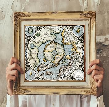 Mercators 1595 Iconic Map of the North Pole Regions - Flat Earth Print - Wall Art Poster Gift - Ancient Old Vintage Antique Look - Rolled Picture Artwork Classroom Decor Unframed 11"x12"
