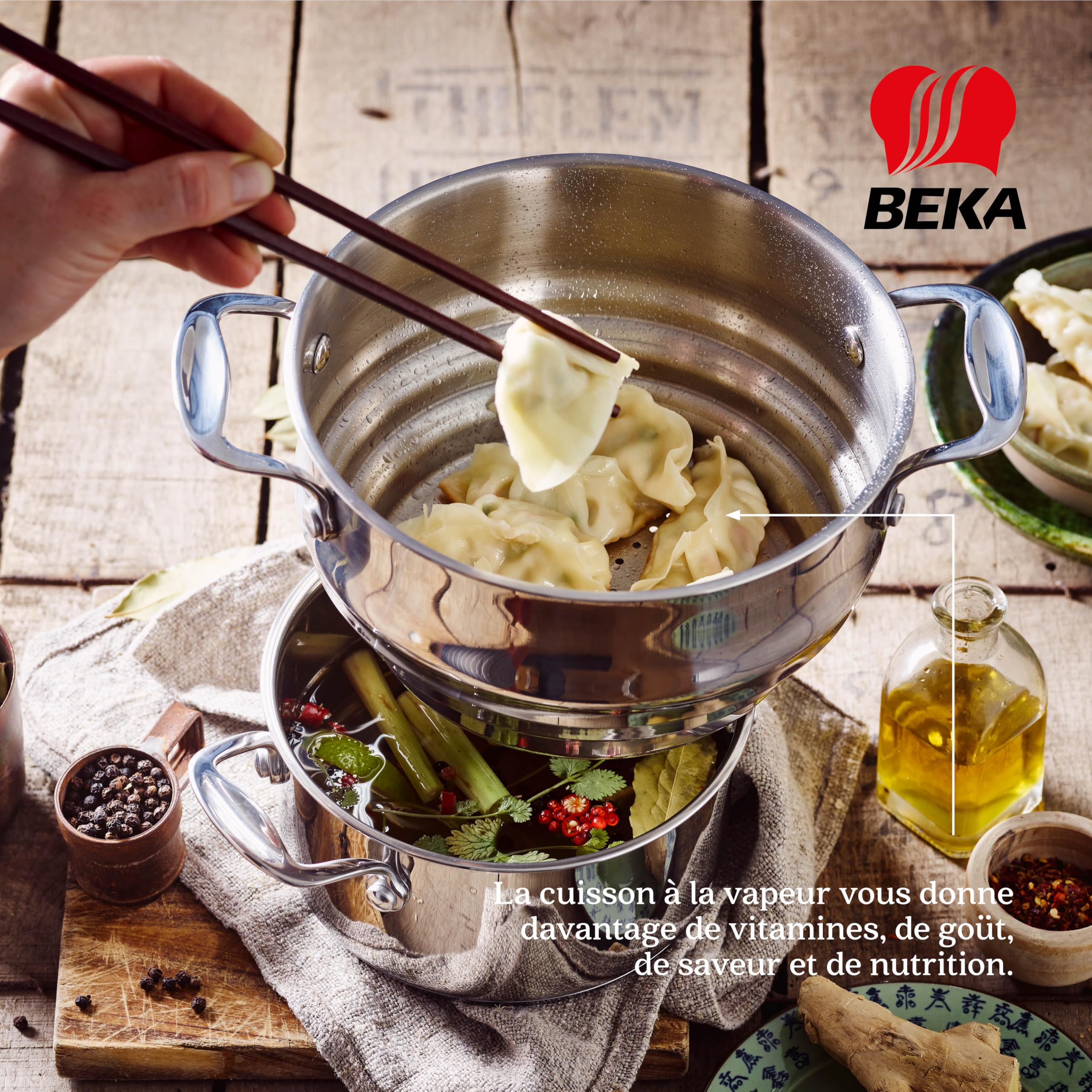 Beka Chef Panier Vapeur Inox 18/10 - Compatible Casseroles 16, 18 & 20 cm - Cuisson Saine Sans Matière Grasse