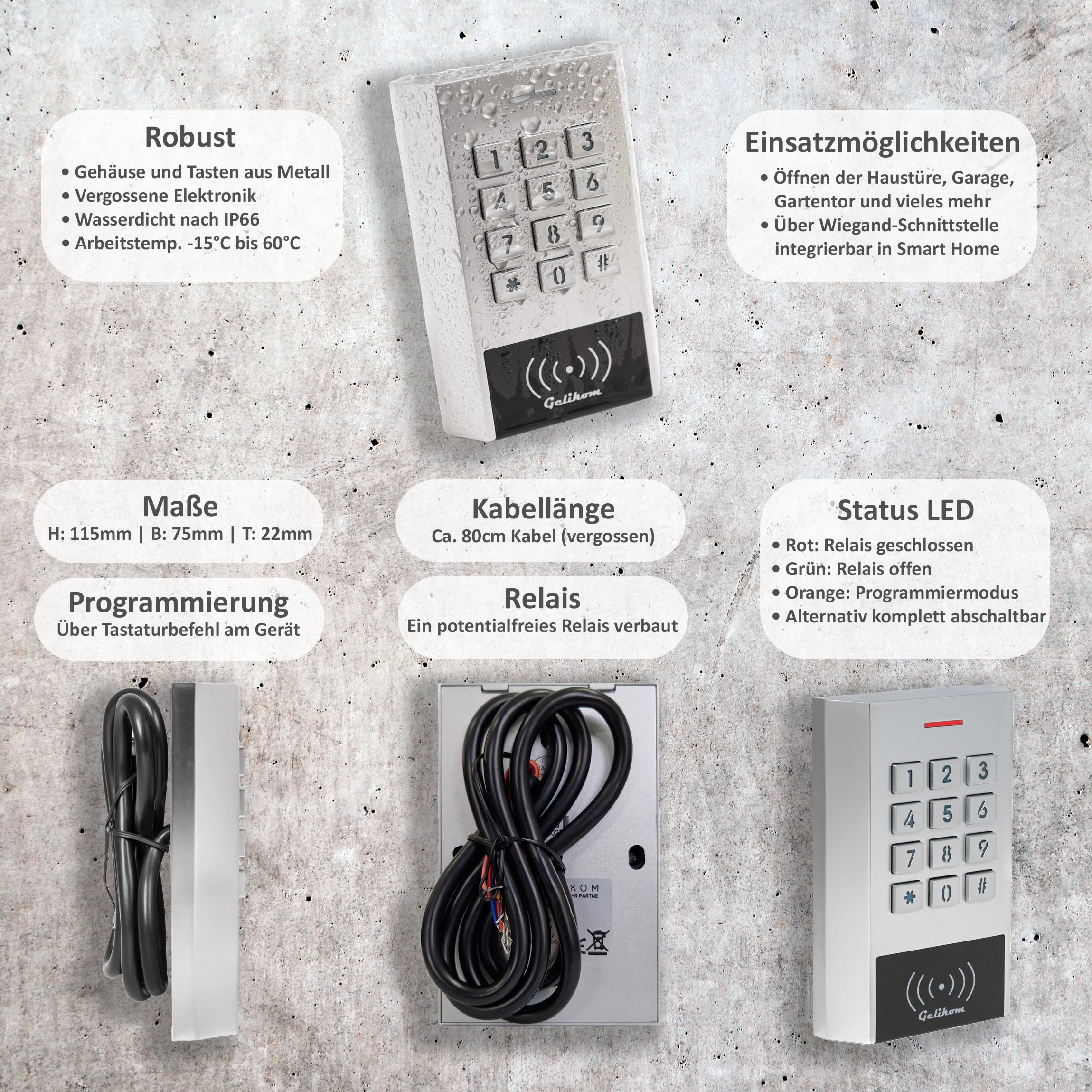 XK1 RFID und PIN Codeschloss (Codeschloss + 5 Chips)