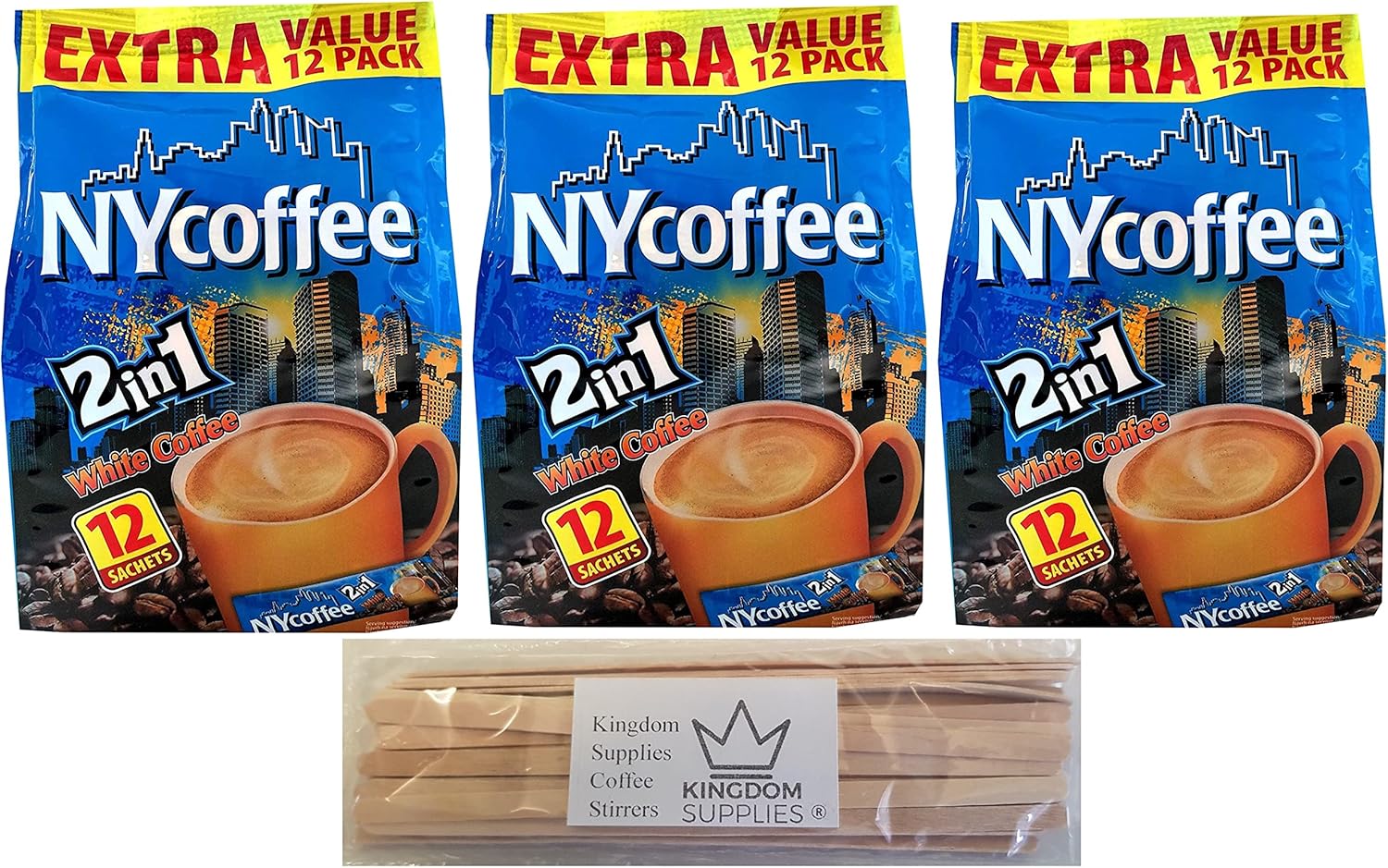 NYCoffee Instant 2 in 1 Coffee sachets Regular White Coffee with no added Sugar Comes with