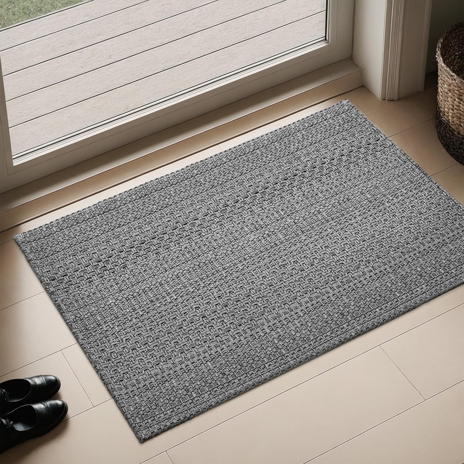 Door Mat Indoor Entrance 2x3 ft Area Rug, Machine Washable, Bohemian Small Area Rug, Non-Slip, Vintage Design, Pet Friendly, Soft Faux Fibre, for Indoor Entryways, Kitchens, Front Doors Grey Grey 2' x 3'
