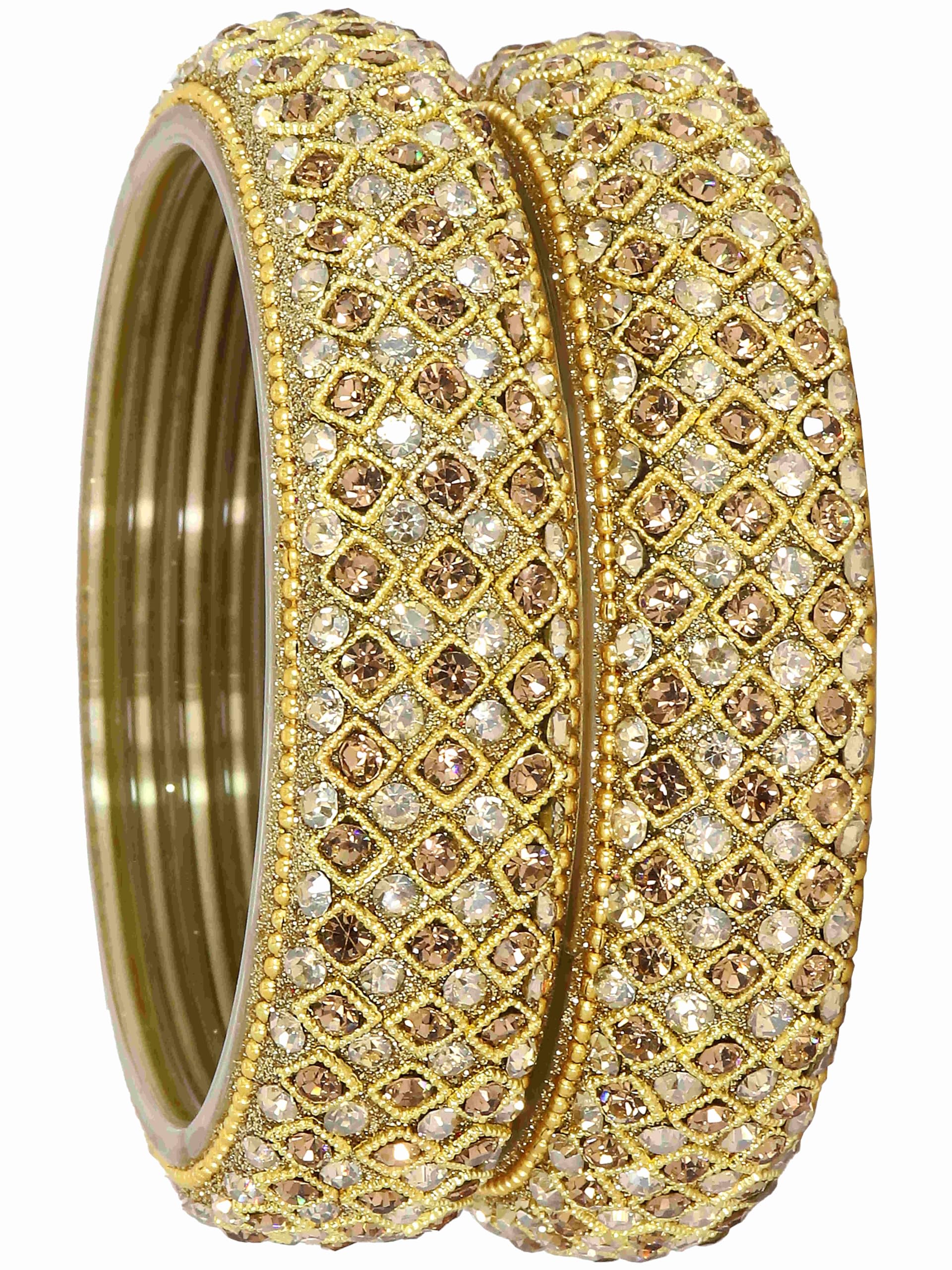 NMII Glass Golden Zircon GemStone & Beads Kada Set For Women & Girls | Fancy Kada For Women Party| Kanch ke Kangan| Fancy Glass Bangles| Chudi Kada| Glass Chudiyan| Golden Bangles-(GK41-Gold-2.6) (B0D3XSNPRG) Amazon Price History, Amazon Price Tracker