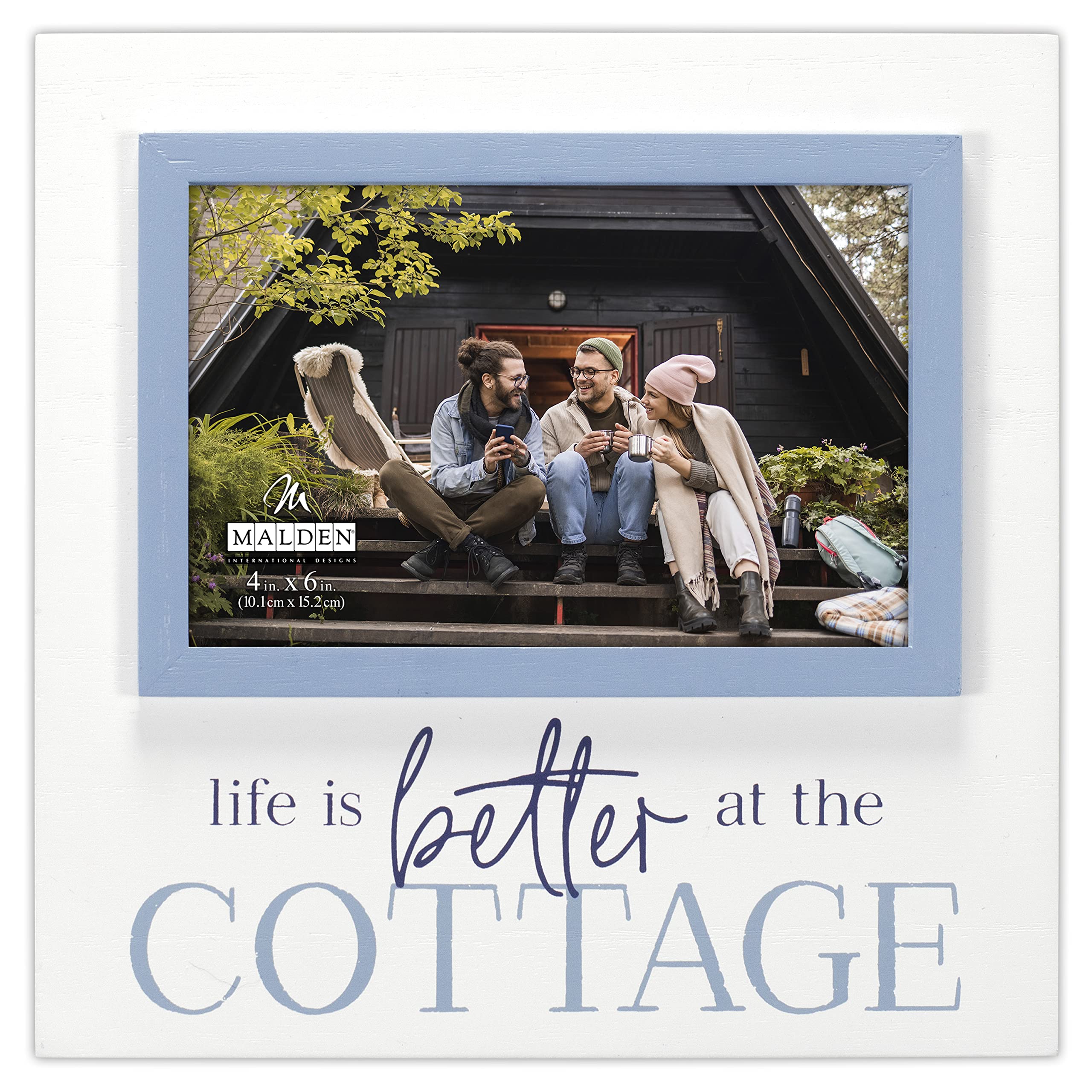 Malden International Designs 4x6 Life Is Better At The Cottage Expressions White and Blue Picture Frame