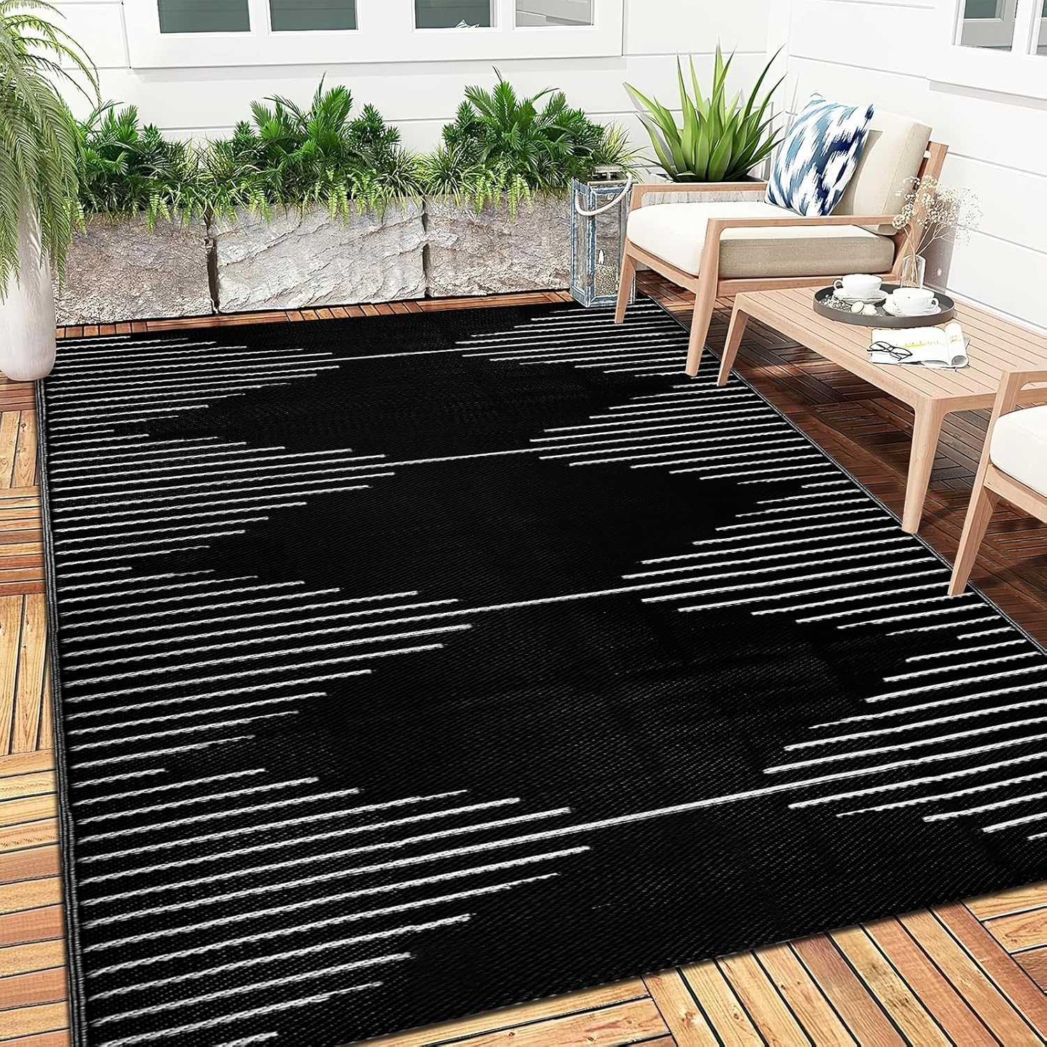 Falflor Outdoor Rug 8x10 ft Patio Waterproof, Reversible Outdoor Plastic Straw Rug RV Mat, Indoor Outdoor Mat Large Area Rug for Patio Camping Deck Backyard Balcony Picnic Beach