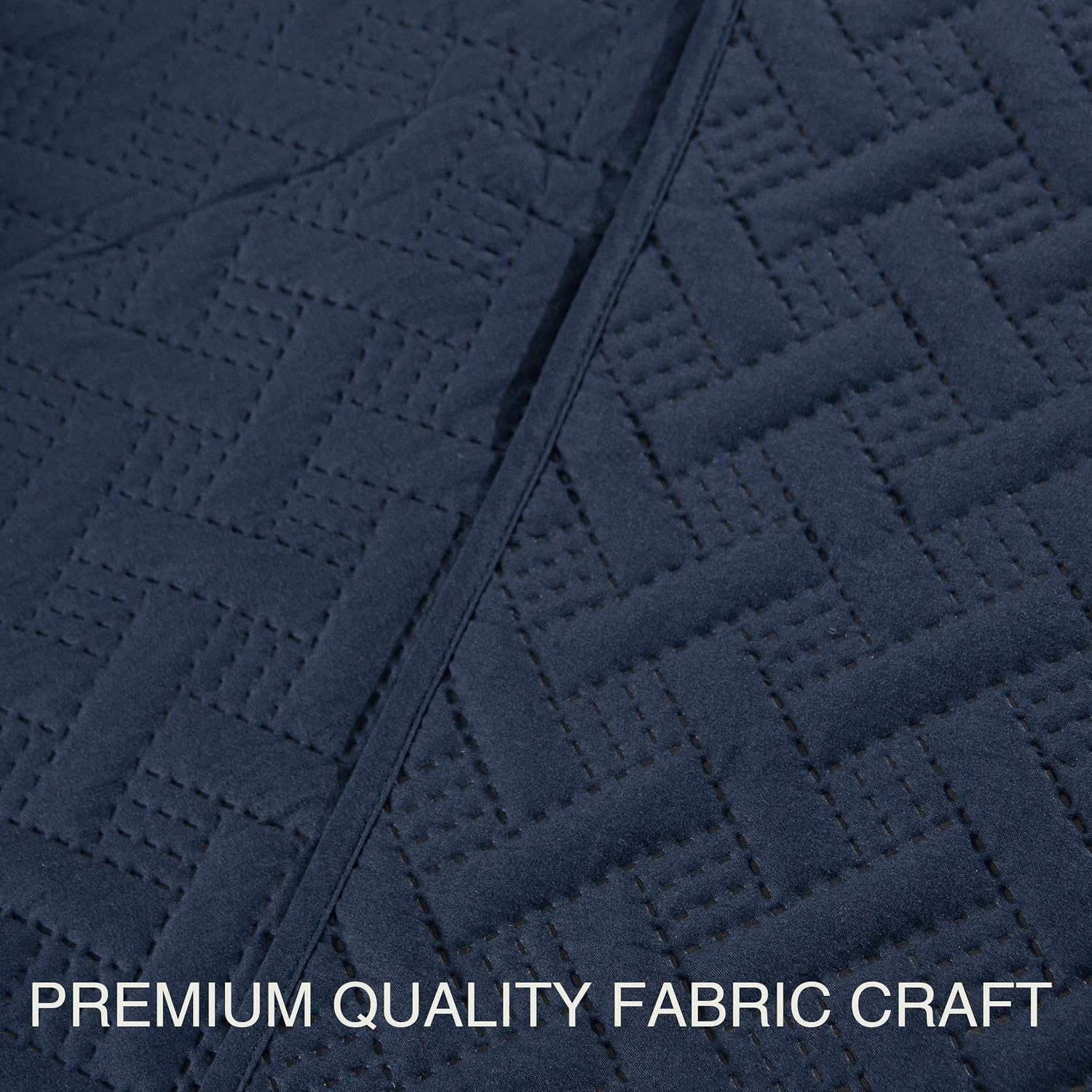NTBAY Twin (68” x 96”) Quilt Set Navy Bedspread, 2 Piece Microfiber Lightweight Bed Quilted Coverlet (1 Quilt, 1 Pillow Sham)- Basket Weave Pattern