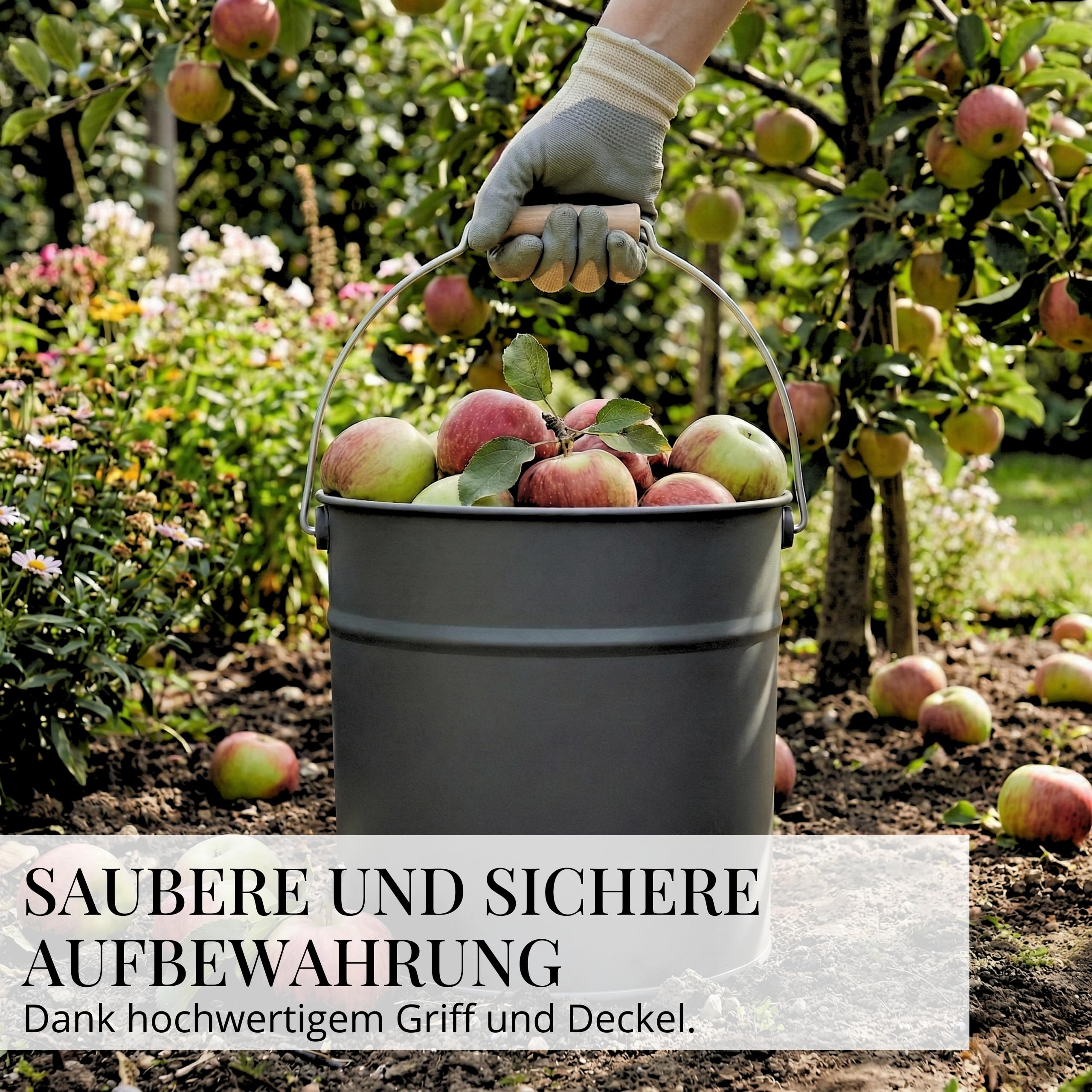 Livlig53 LIVLIG Metalleimer mit Deckel, Verzinkter Garteneimer & Ascheeimer aus robustem Metall, stilvoller Eimer mit Deckel und Holzgriff, Premium Qualität aus Europa, Zinkeimer Anthrazit