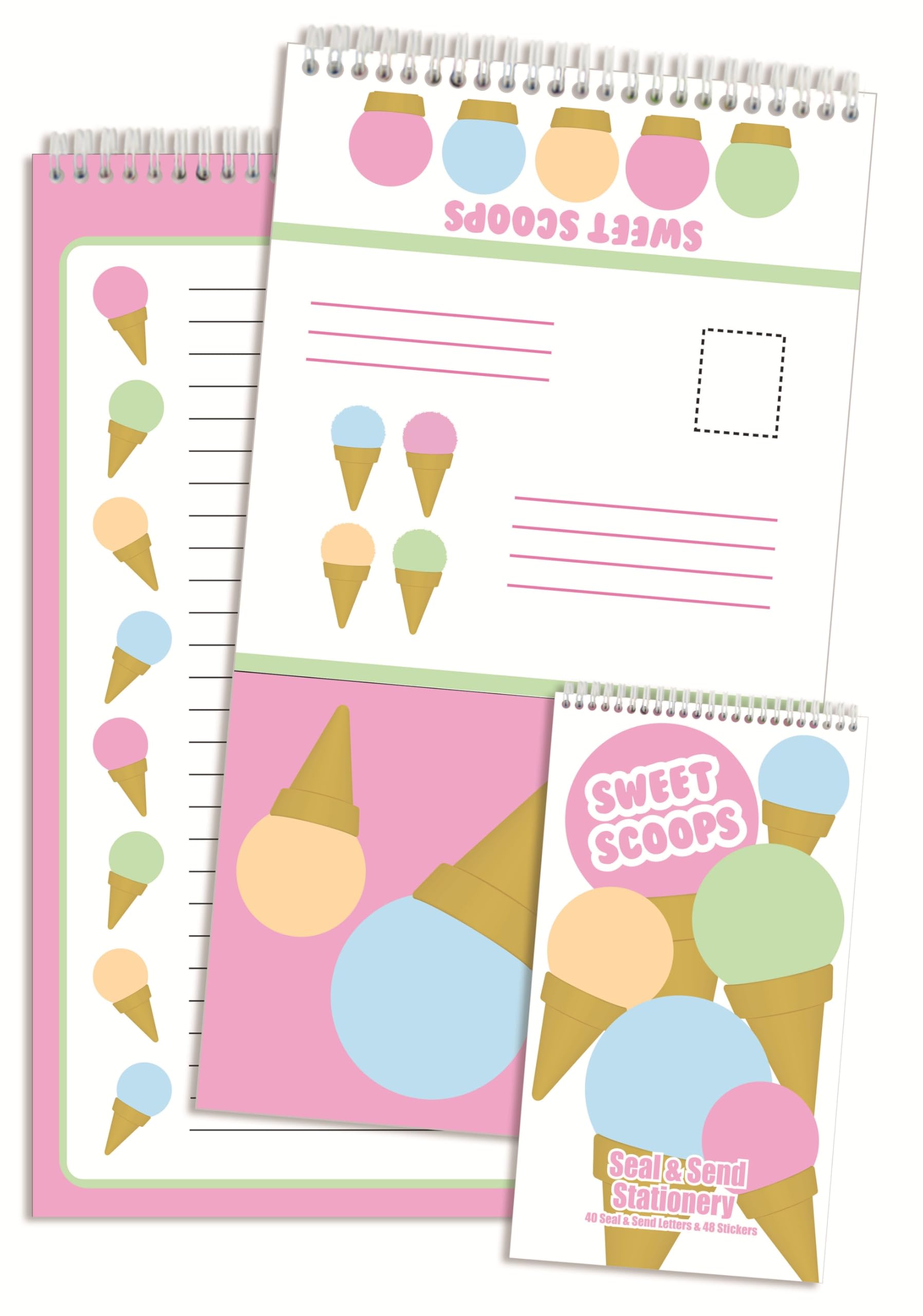 iscream Fold and Send Girls Stationery Card Pad with Seals - Tasty Scoops