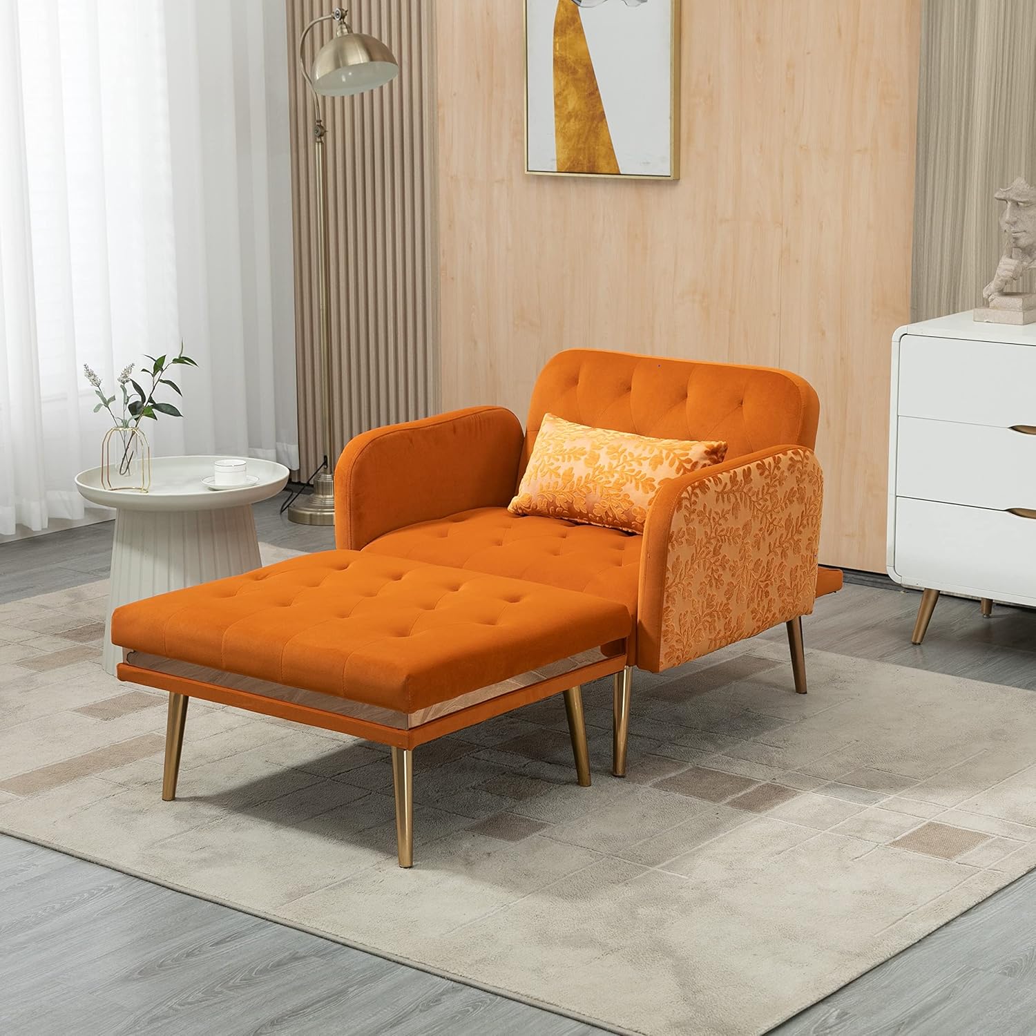 Velvet 2 in 1 Chaise Lounge Indoor Chair with Adjustable