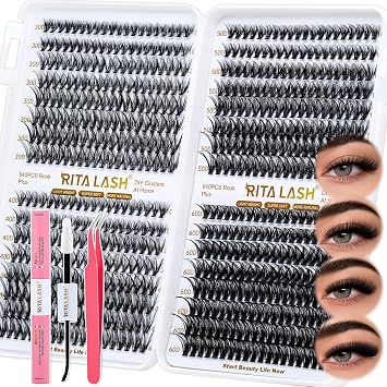 RITALASH Lash Extension Kit 30D+40D+50D+60D DIY Lash Clusters 640pcs Cluster Lashes Individual Lashes Eyelash Extension Kit with Lash Bond and Seal,Lash Tweezers30D+40D+50D+60D Kit,10-16mm