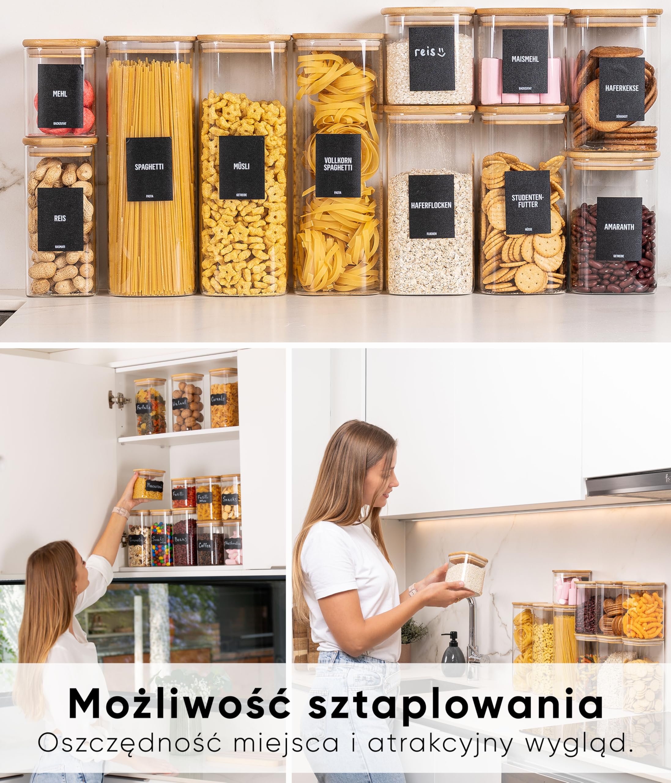 Deco haus® Słoiki do przechowywania z pokrywką, zestaw 12 sztuk, szklane pojemniki na zapasy, do przechowywania kuchni, słoikói, pojemnik szklany z pokrywką, szklany pojemnik