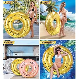 Cota Global Inflatable Gold Pool Float - Premium Confetti Round Pool Float, Inflatable Swimming Tube Pool Ring Float for Kids and Adults, Heavy Duty Floating Tube for Pool, Beach, or Lake - 48 Inches