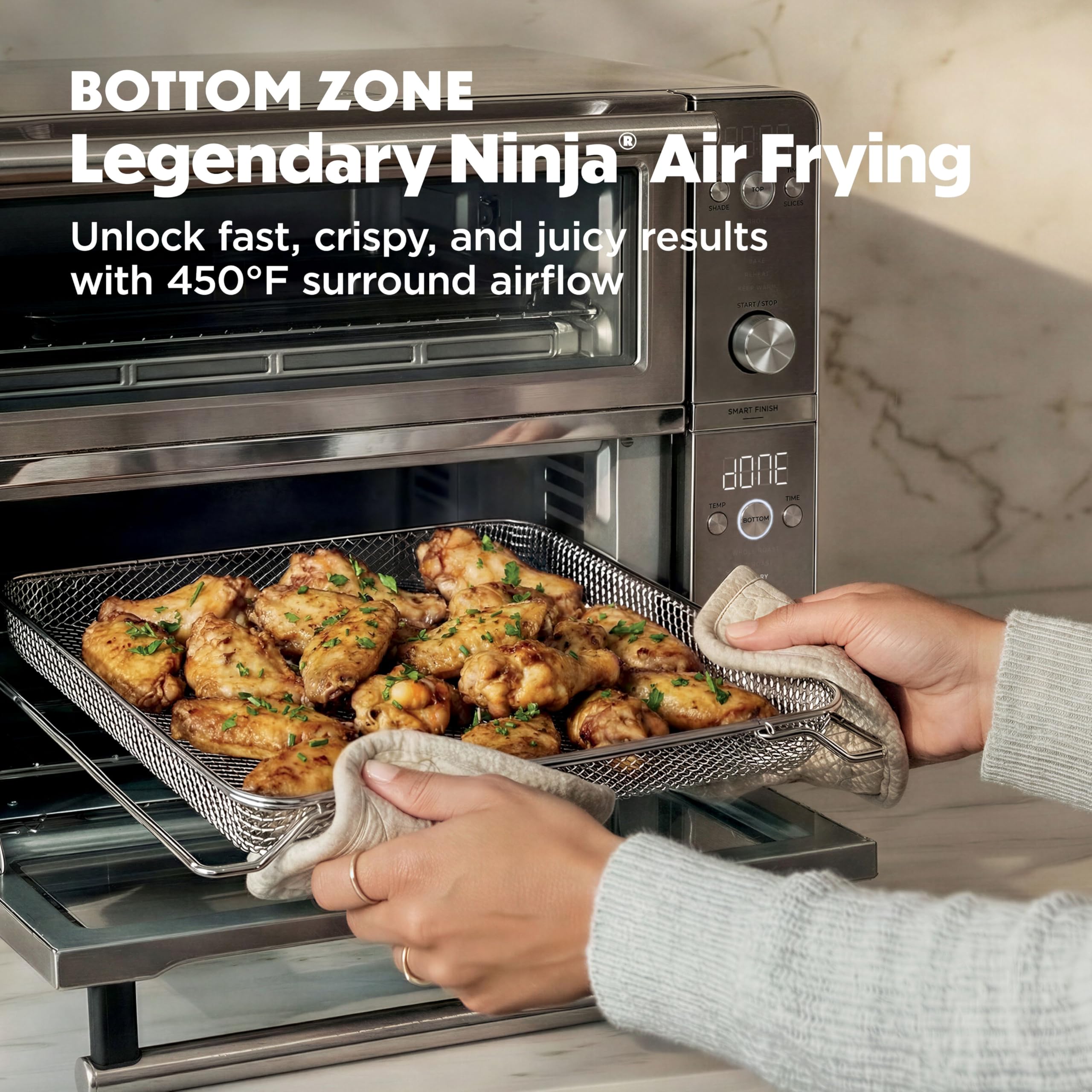 Ninja Double Oven Pro Smart XL, forno e friggitrice ad aria, versatilità 12 in 1 con lavorazione intelligente e tecnologia a doppia zona per la cottura simultanea di 2 pasti, adatta per pollo fino a
