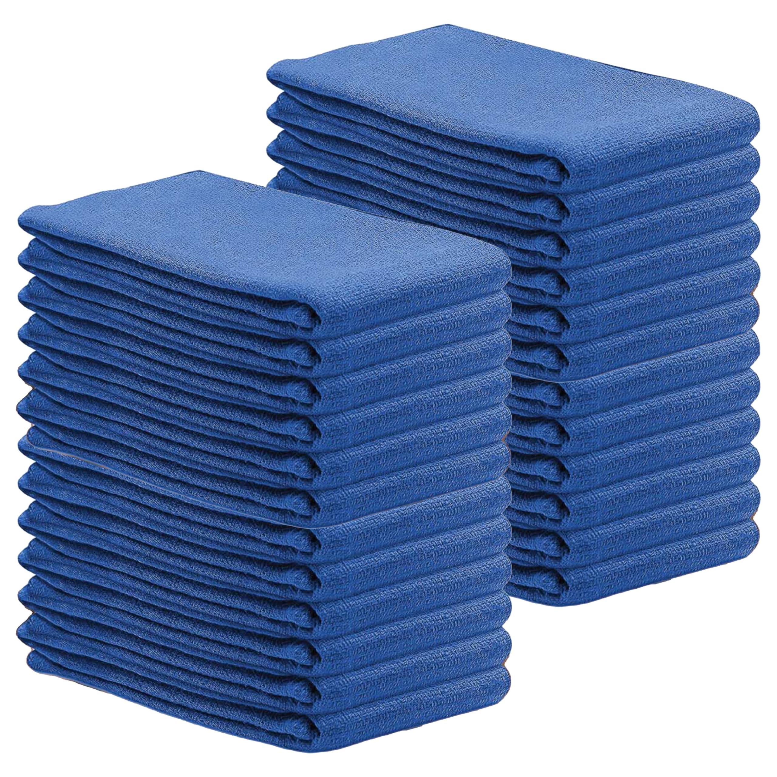SupremePlus Premium Blue Huck Towels – (24 Pack) 15 x 27 inches 100% Cotton Bulk Towel for General Cleaning, Auto Shop, and Hospital Use, Super Absorbent, Machine Washable Cloth