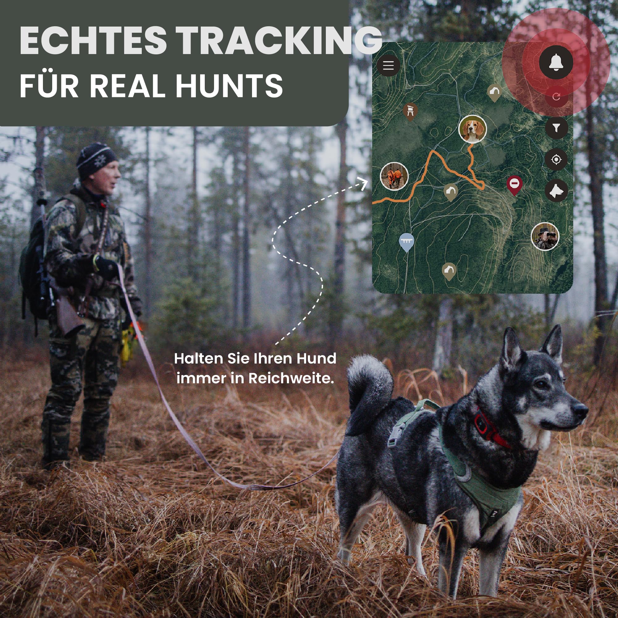 MiniFinder Rex GPS-Tracker für Jagdhunde - Echtzeit-Ortung per App, wasserdicht & robust, Langstrecken-Hundetracker für Wildschwein- und Hirschjagd