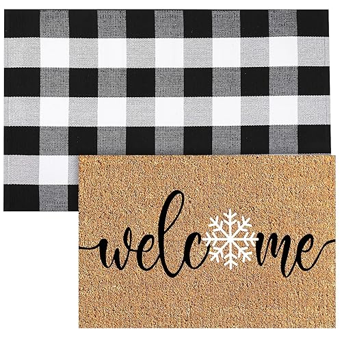 Duraaamo 2 Pcs Winter Coir Doormat Outdoor Snowflake Welcome Winter