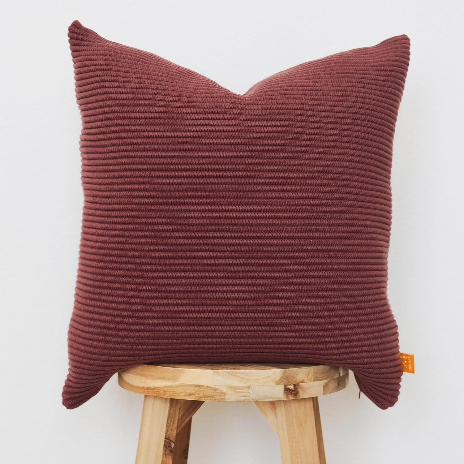 100% Soft Cotton Raised Stripes Textured Rib Knit Throw Pillow Cover (18x18, Cacao)