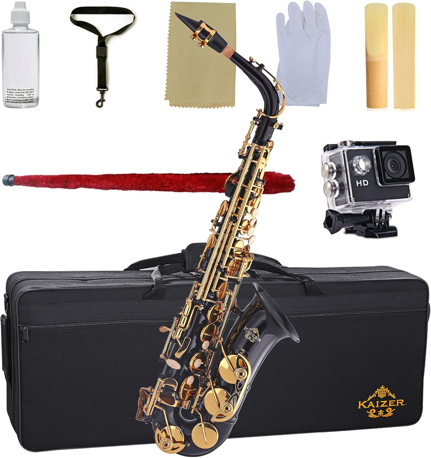 Kaizer Alto Saxophone E Flat Eb Black Lacquer Body Gold Keys 1000 Series Sax
