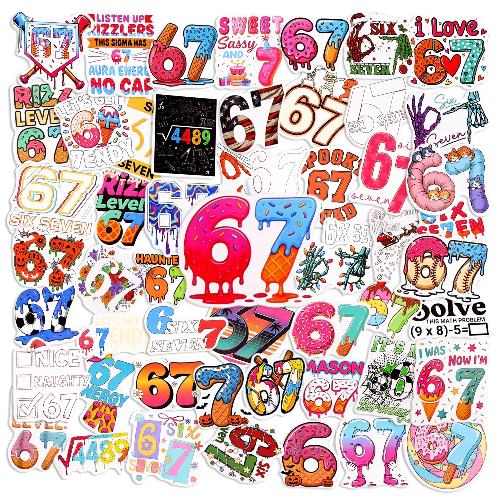 67 Meme Stickers, 50PCS Six Seven Meme Funny Stickers, 6-7 Sticker Packs, 6 7 Gifts for Laptop, Bookish, Water Bottle, Teens, Adults (Style 1)