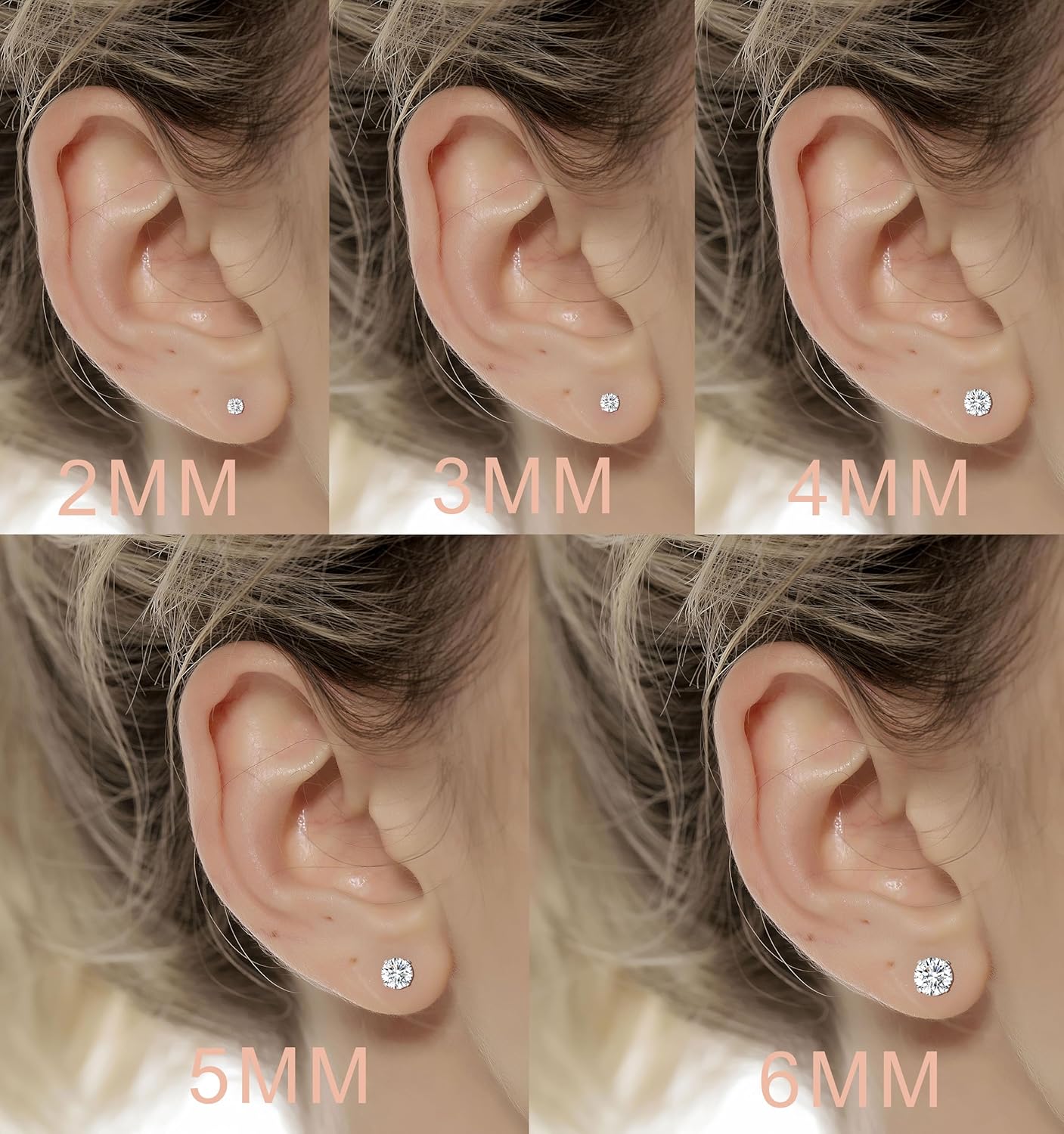 Tornito 5 Pairs 20G Titanium Threadless Flat Back Earrings Push-in Round Cubic Zirconia Earrings Studs Set Cartilage Earring Tragus Helix Piercing Jewelry For Men Women 2-6mm Silver Tone - Image 4