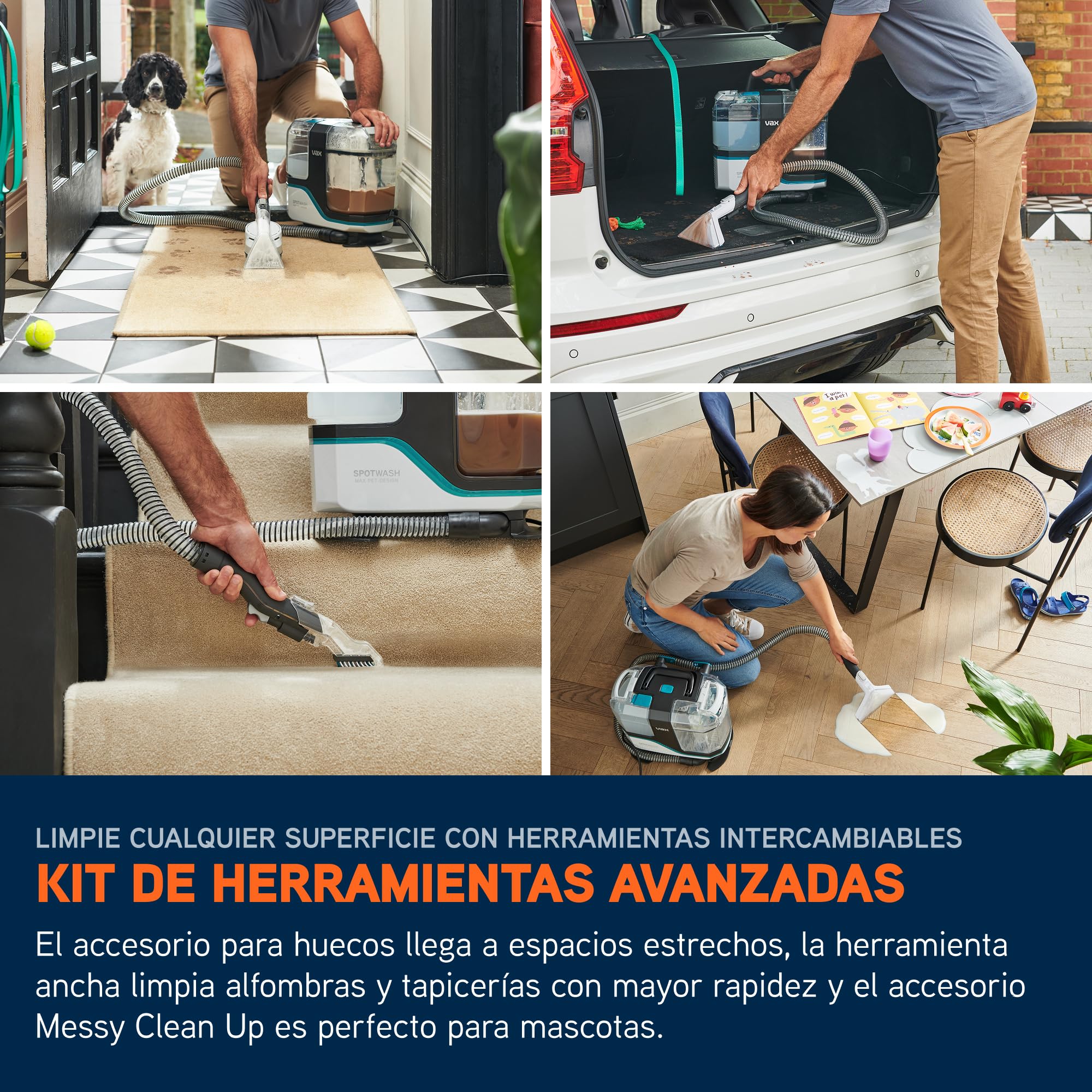 Limpiador quitamanchas Vax SpotWash Max Pet-Design, potente quitamanchas para alfombras y tapicerías con tecnología SpinScrub, depósito XL, limpieza profunda para mascotas, sofás