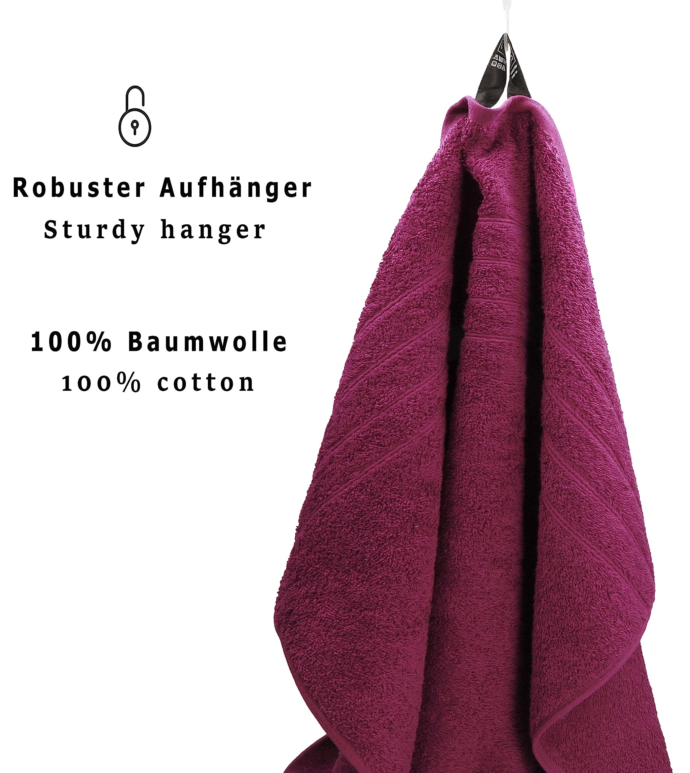 Lot De 4 Serviettes De Bain Betz En 100% Coton - 1 Drap De Bain, 1 Serviette De Douche, 1 Serviette Toilette, 1 Gant (Couleur Prune) - 5