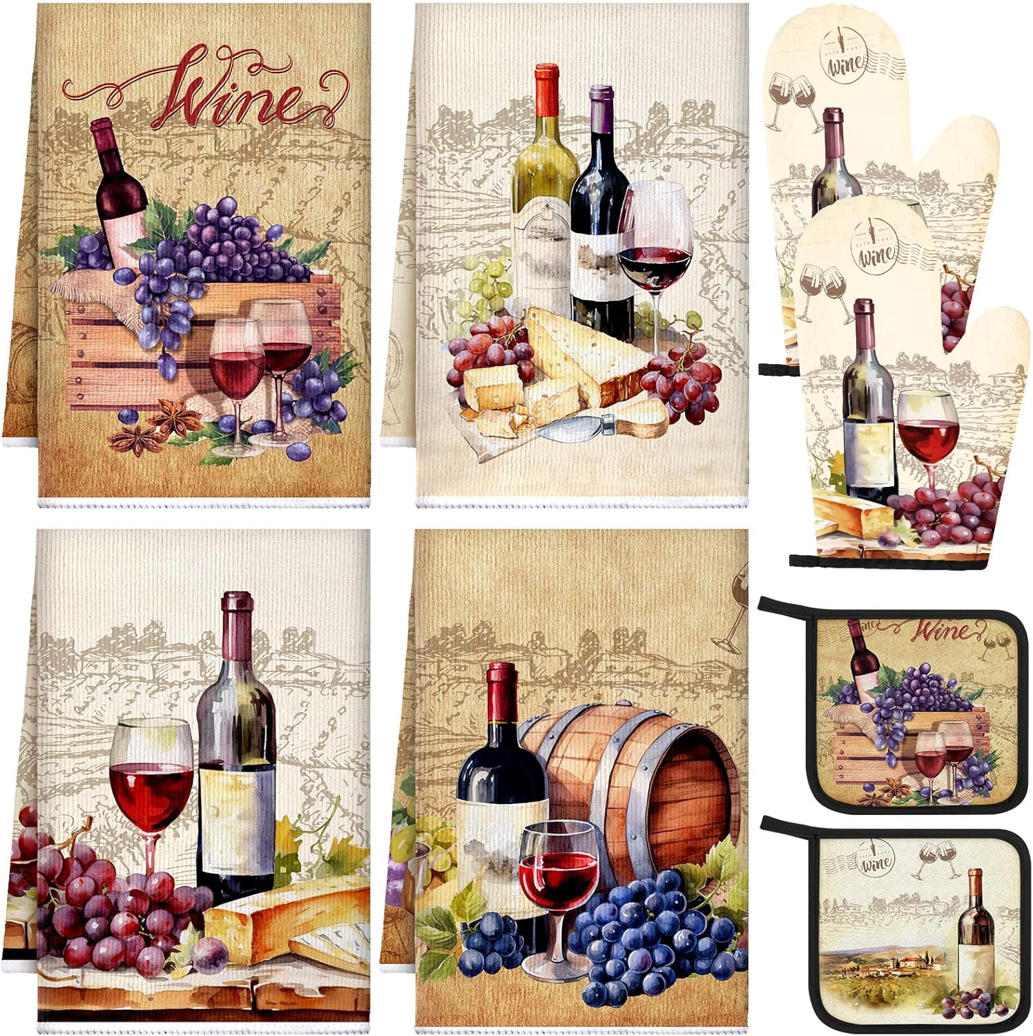 Bencailor 6 Pieces Kitchen Towel Pot Holders and Oven Mitts