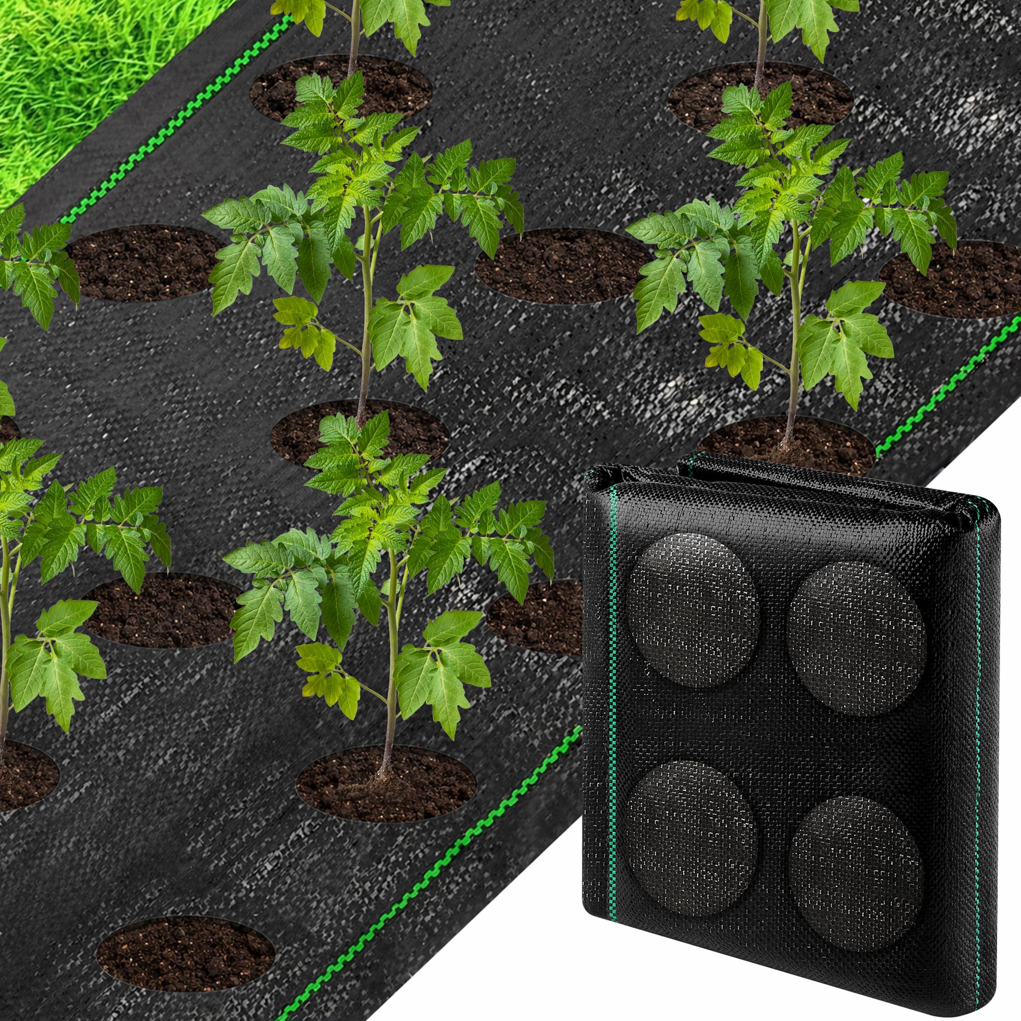 codree 6.5x13ft Garden Weed Barrier Landscape Fabric-Heavy-Duty Garden Weed Control Barrier with Planting Holes-Weed Block Gardening Mat with 10 Ground Nail for Outdoor Garden