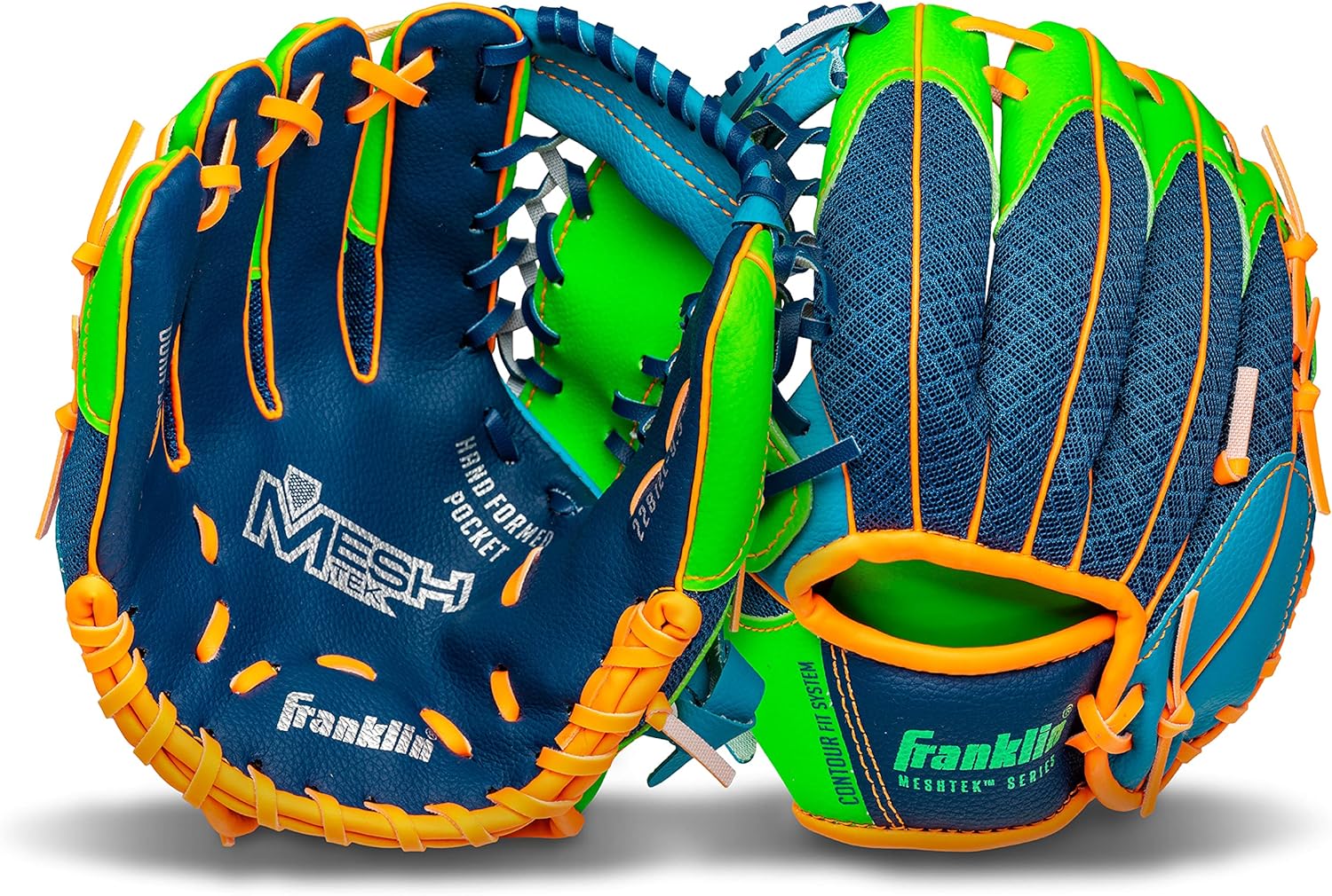 Franklin Sports Kids Baseball Glove + Foam Ball Sets - Meshtek Youth Teeball Gloves for Kids + Toddlers - Left + Right Hand Throw - 9.5" Inch