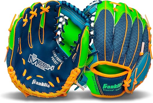 Franklin Sports Kids Baseball Glove + Foam Ball Sets - Meshtek Youth Teeball Gloves for Kids + Toddlers - Left + Right Hand Throw - 9.5 Inch